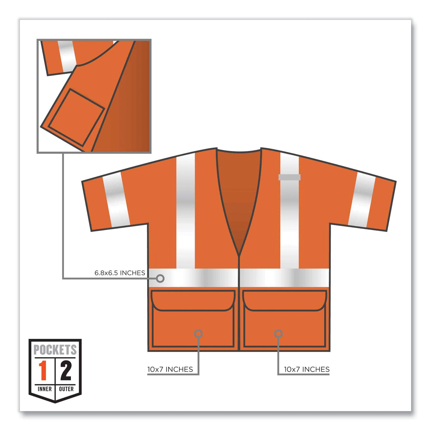 ergodyne® GloWear 8320Z Class 3 Standard Zipper Vest, Polyester, 4X-Large/5X-Large, Orange