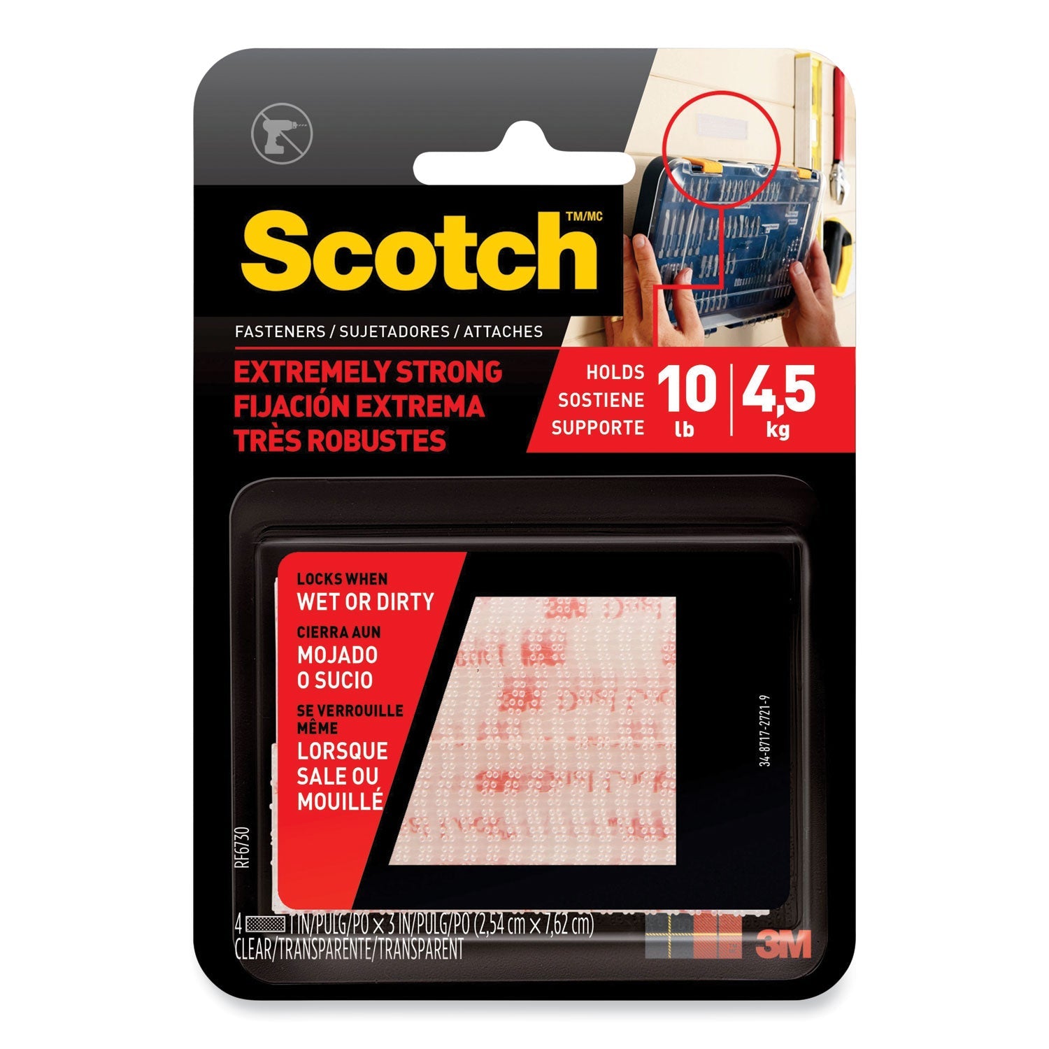 Scotch™ Extreme Fasteners, 1" X 3", Clear, 2/pack