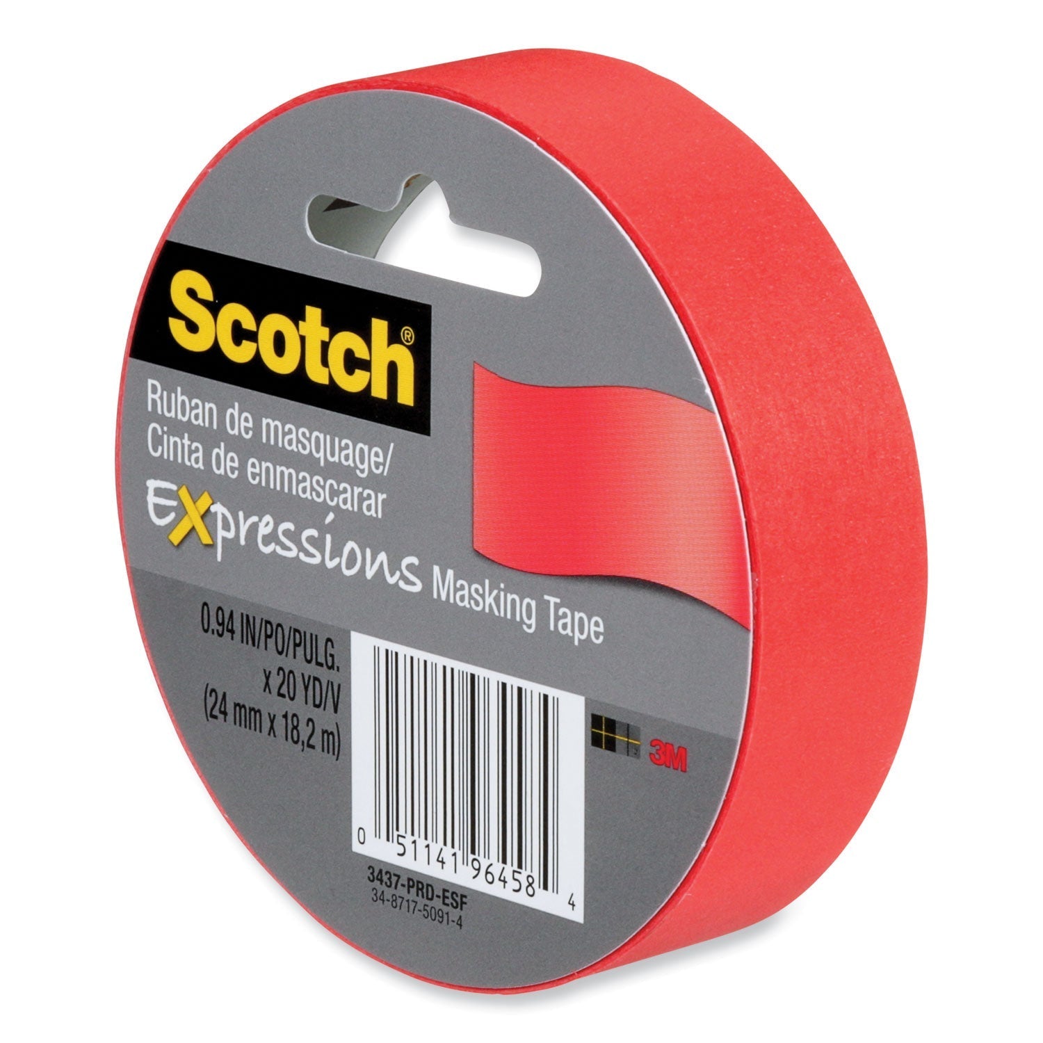 Scotch® Expressions Masking Tape, 3" Core, 0.94" X 20 Yds, Primary Red