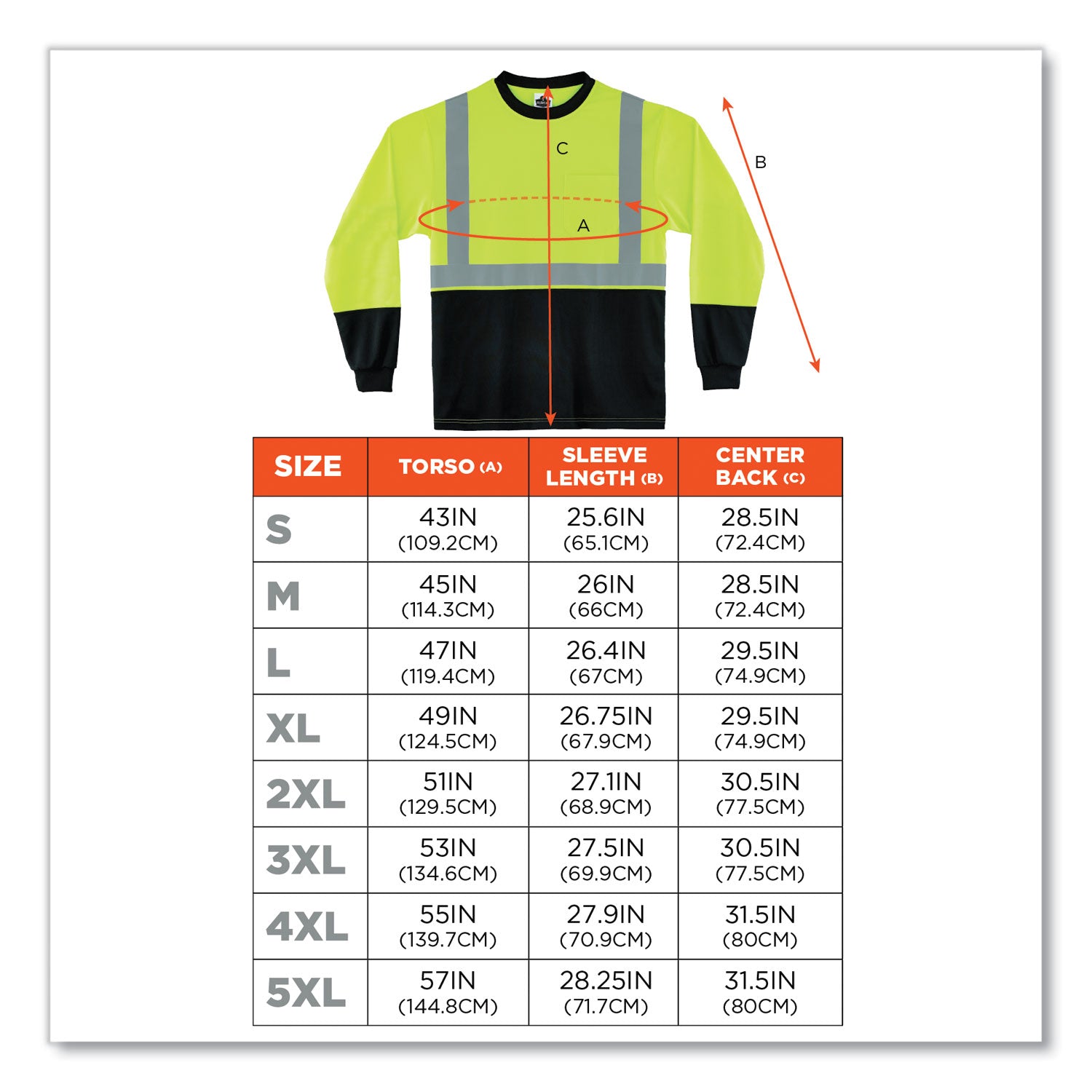 ergodyne® GloWear 8291BK Type R Class 2 Black Front Long Sleeve T-Shirt, Polyester, Small, Lime