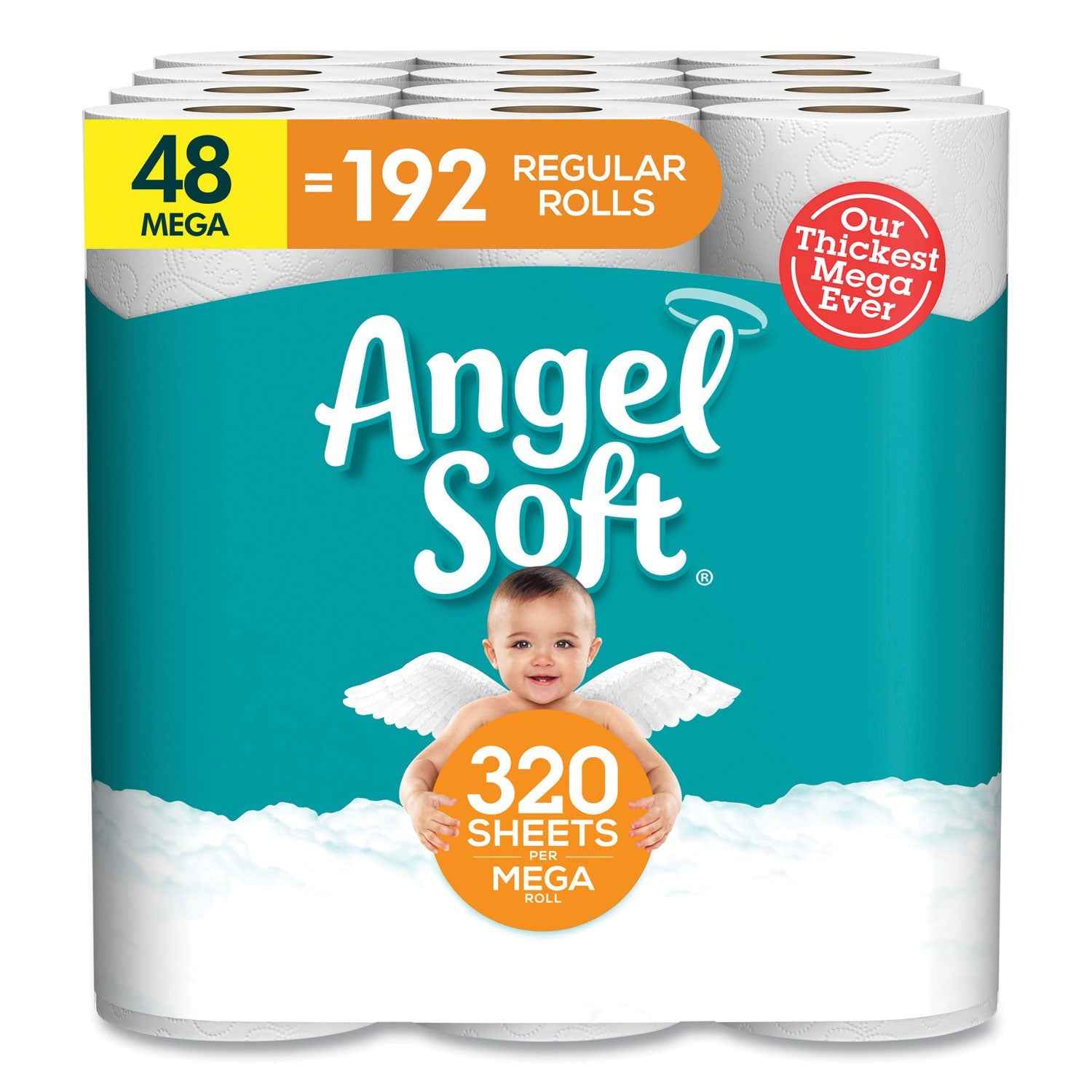 Angel Soft® Mega Toilet Paper, Septic Safe, 2-Ply, White, 320 Sheets/Roll, 48 Rolls/Pack