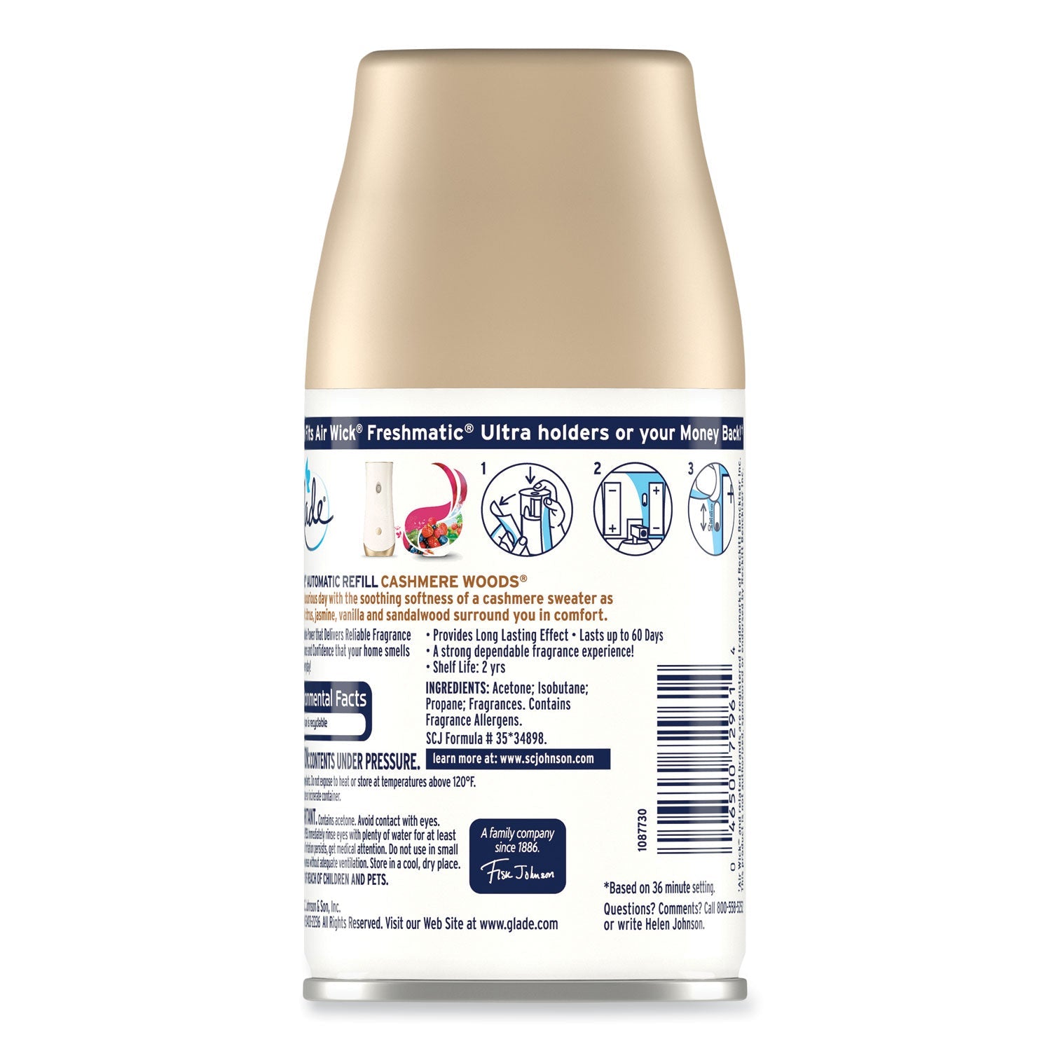 Glade® Automatic Air Freshener, Cashmere Woods, 6.2 oz, 4/Carton