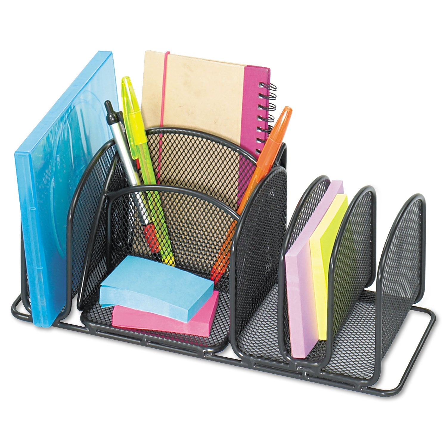 Safco® Deluxe Organizer, 6 Compartments, Steel, 12.5 x 5.25 x 5.25, Black