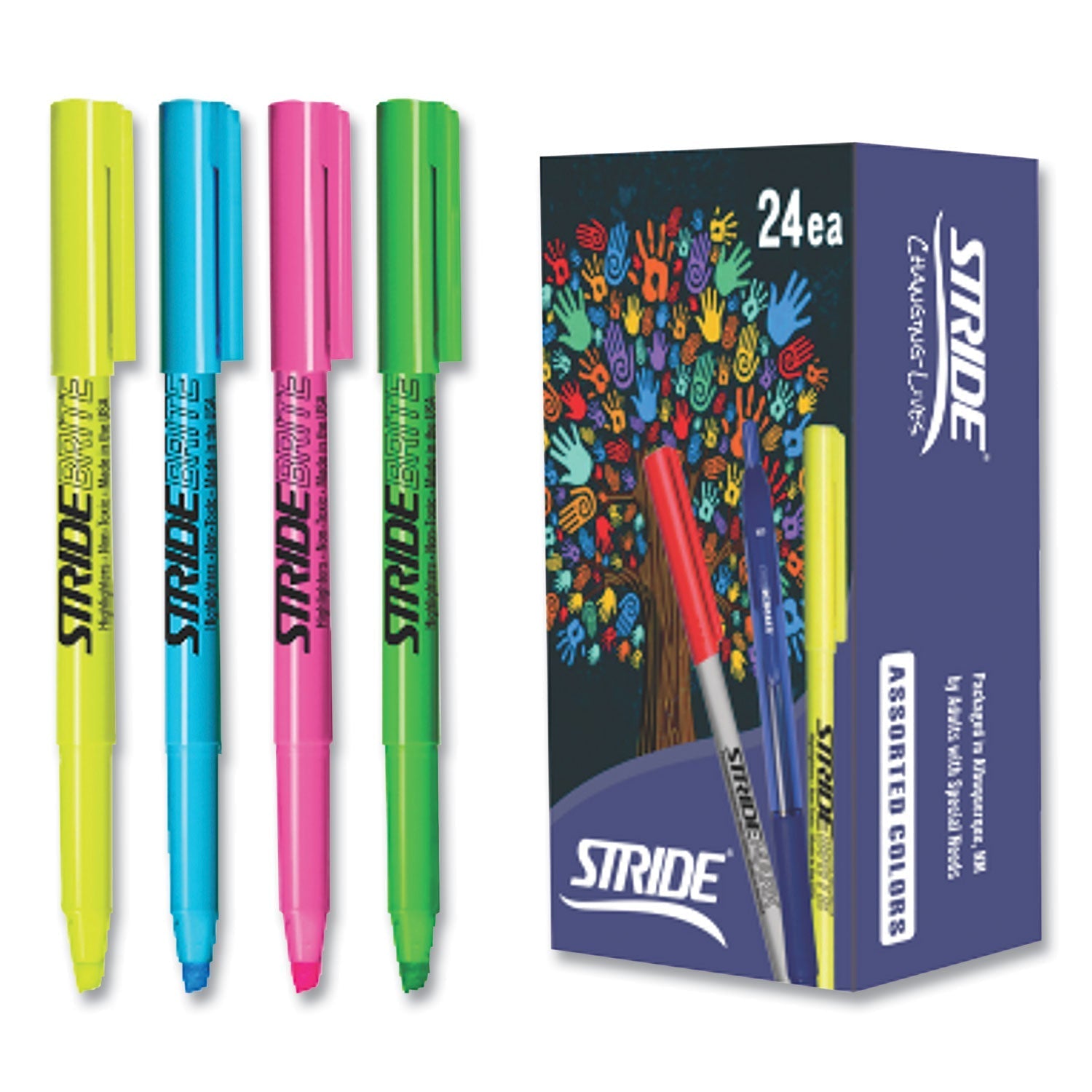 Stride StrideBrite Stick Highlighters, Assorted Ink Colors, Chisel Tip, Assorted Barrel Colors, 24/Pack