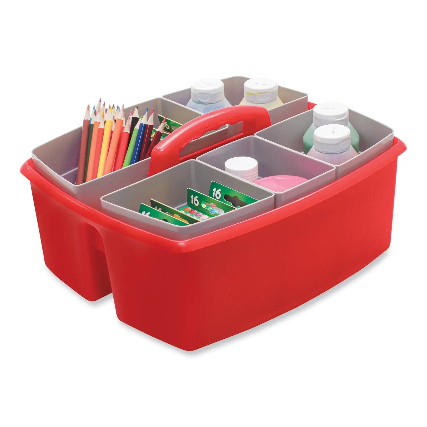 Storex Large Caddy with Sorting Cups, Red, 2/Carton