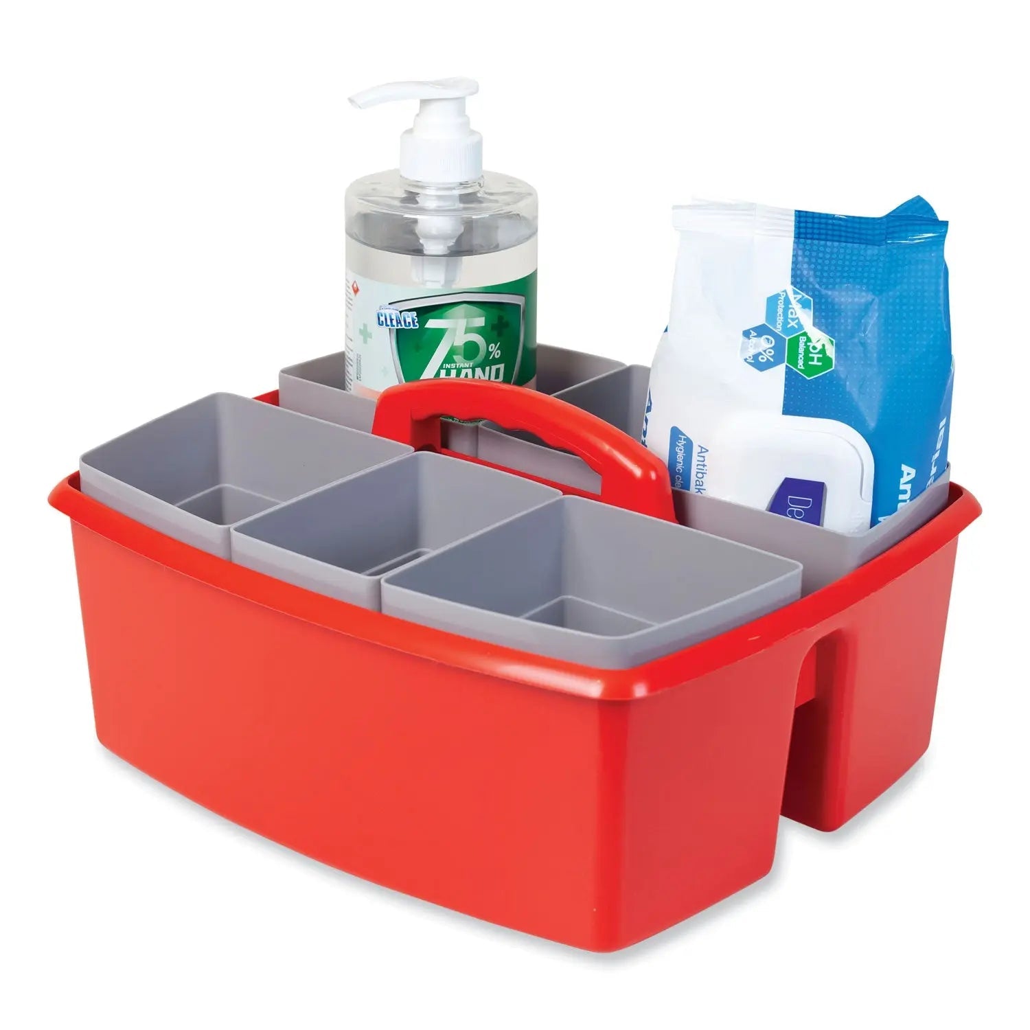 Storex Large Caddy with Sorting Cups, Red, 2/Carton