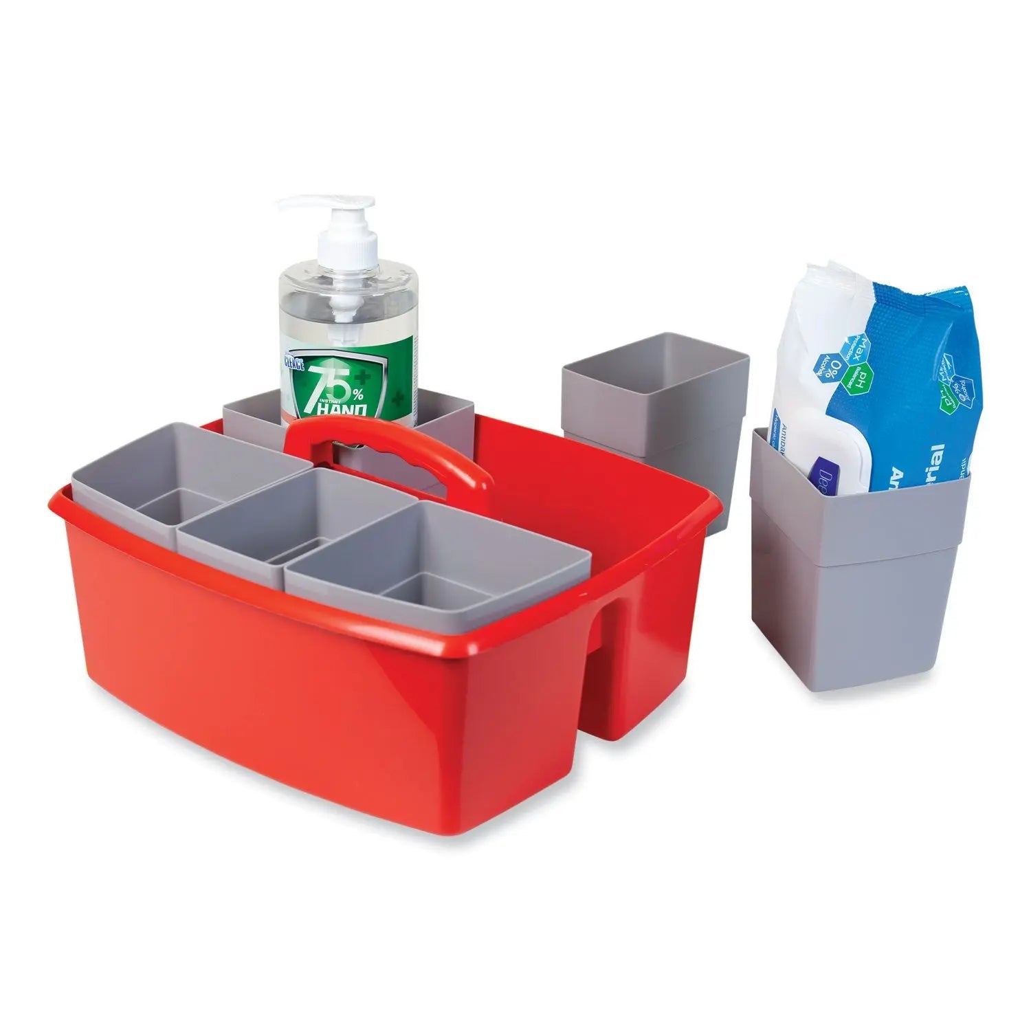 Storex Large Caddy with Sorting Cups, Red, 2/Carton