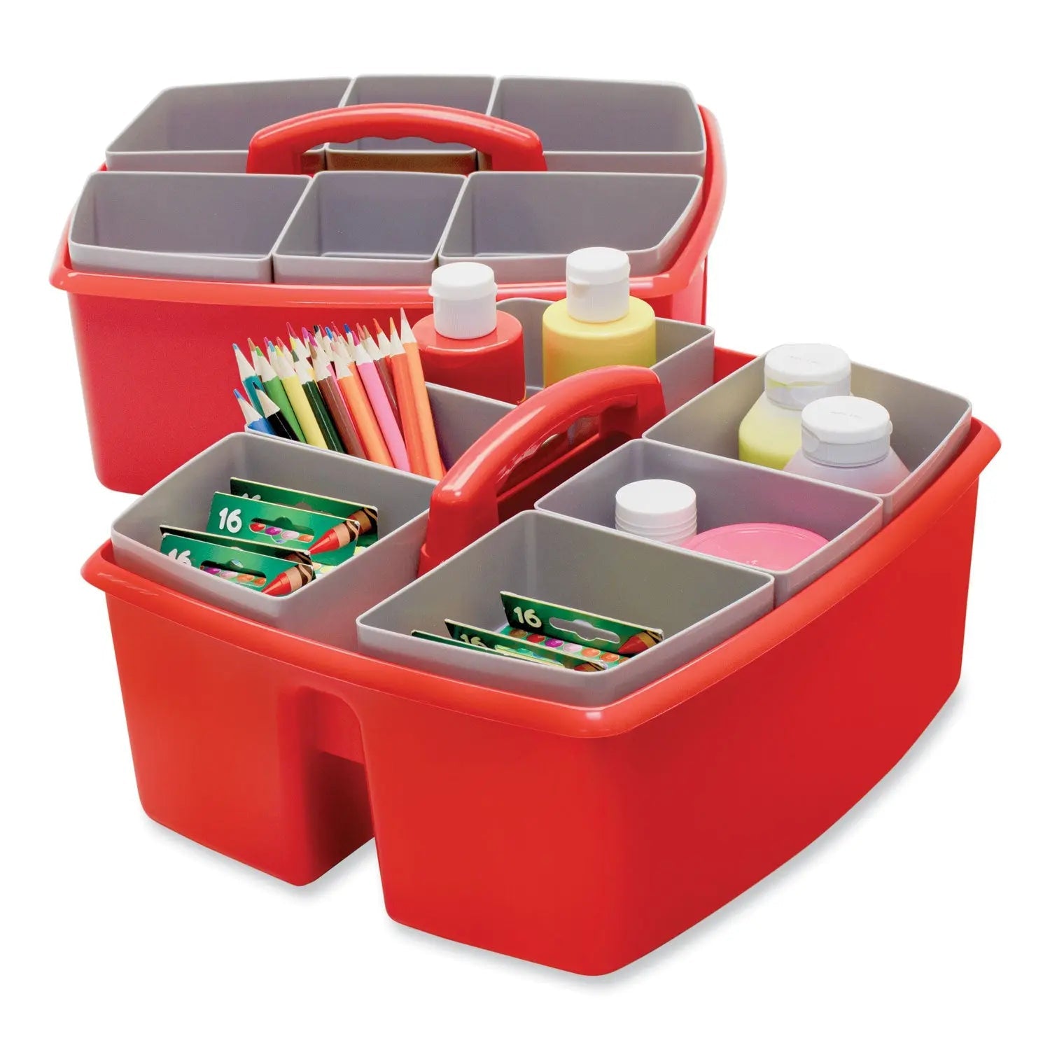 Storex Large Caddy with Sorting Cups, Red, 2/Carton