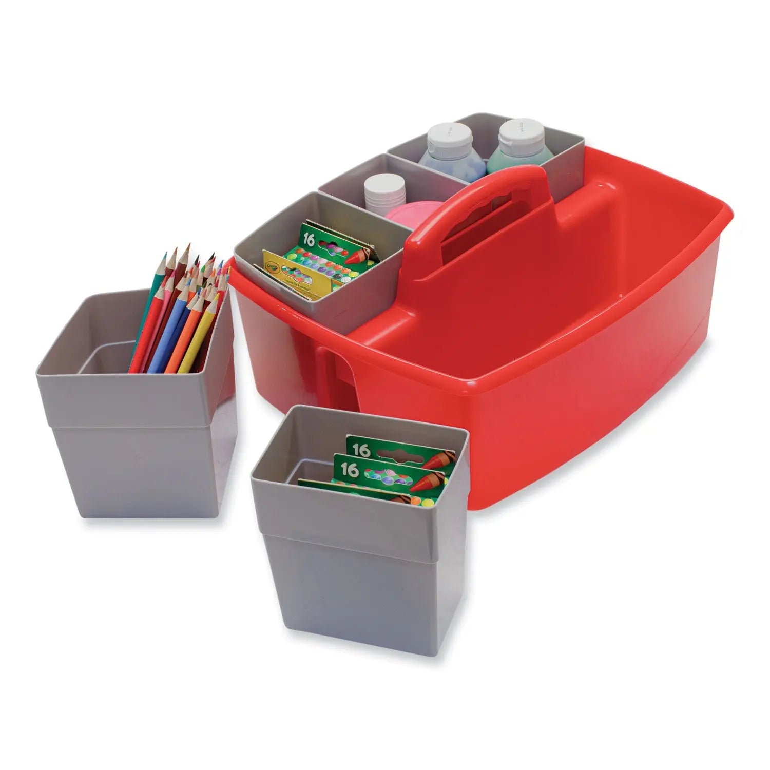 Storex Large Caddy with Sorting Cups, Red, 2/Carton