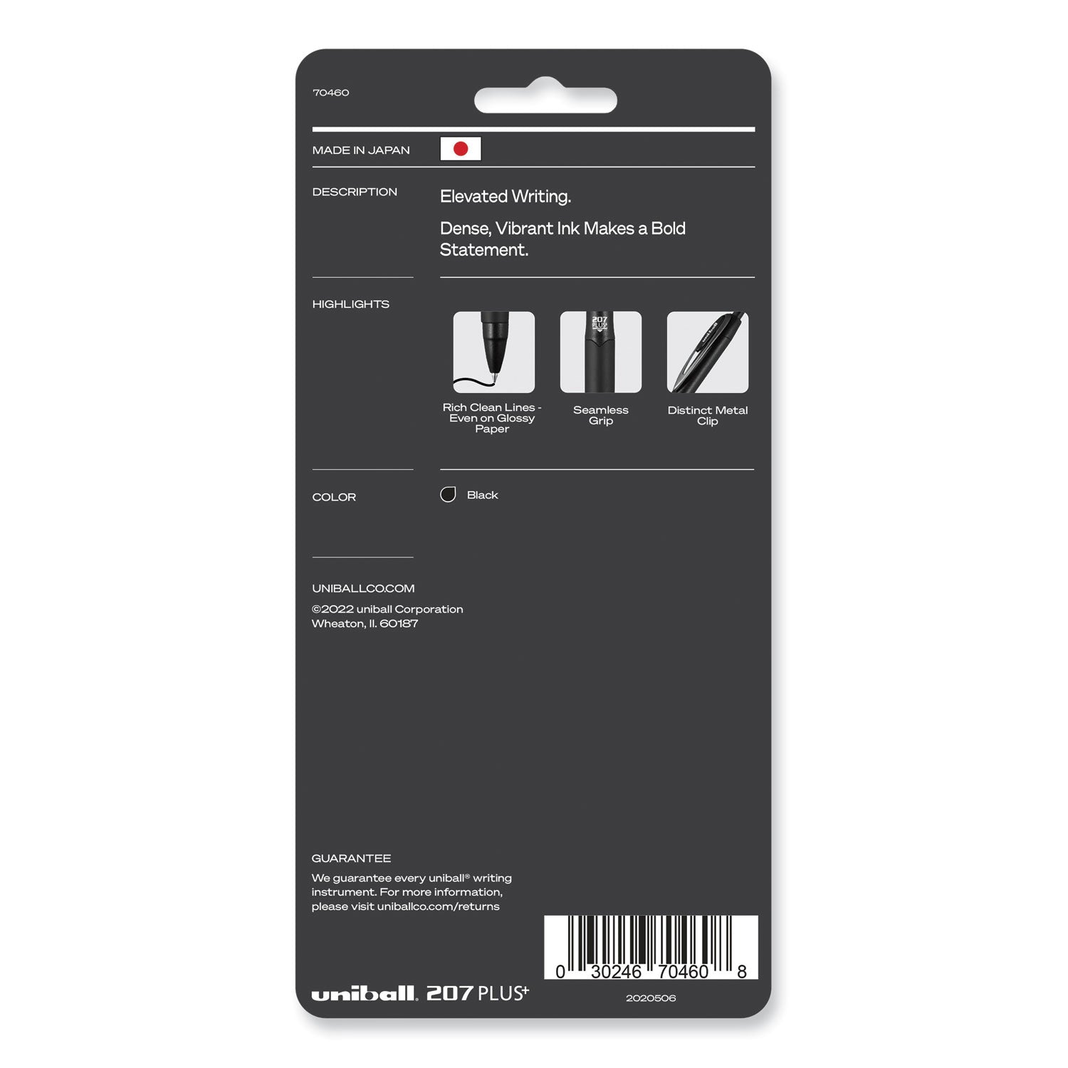 uniball® 207 Plus+ Gel Pen, Retractable, Medium 0.7 mm, Black Ink, Black Barrel, 4/Pack