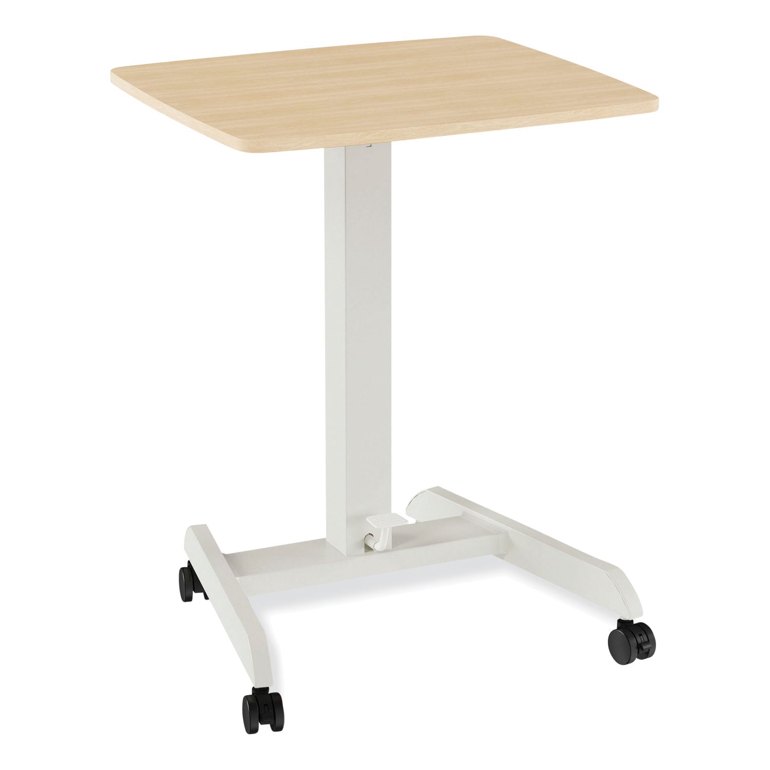 Union & Scale™ Essentials Sit-Stand Single-Column Mobile Workstation, 23.6" x 20.5" x 29.6" to 44.2", Natural Wood/Light Gray