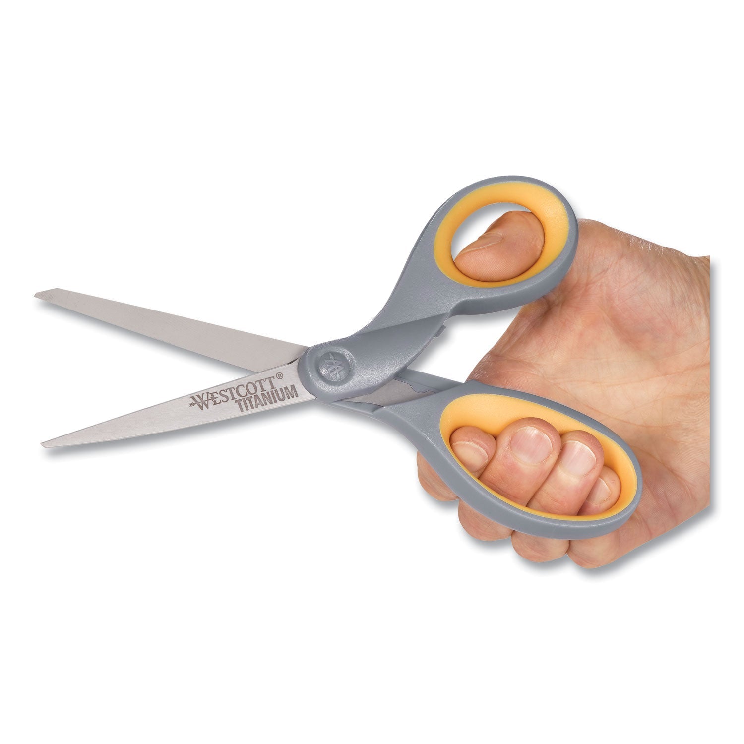 Westcott® Titanium Bonded Scissors, 7" Long, 3" Cut Length, Straight Gray/Yellow Handle