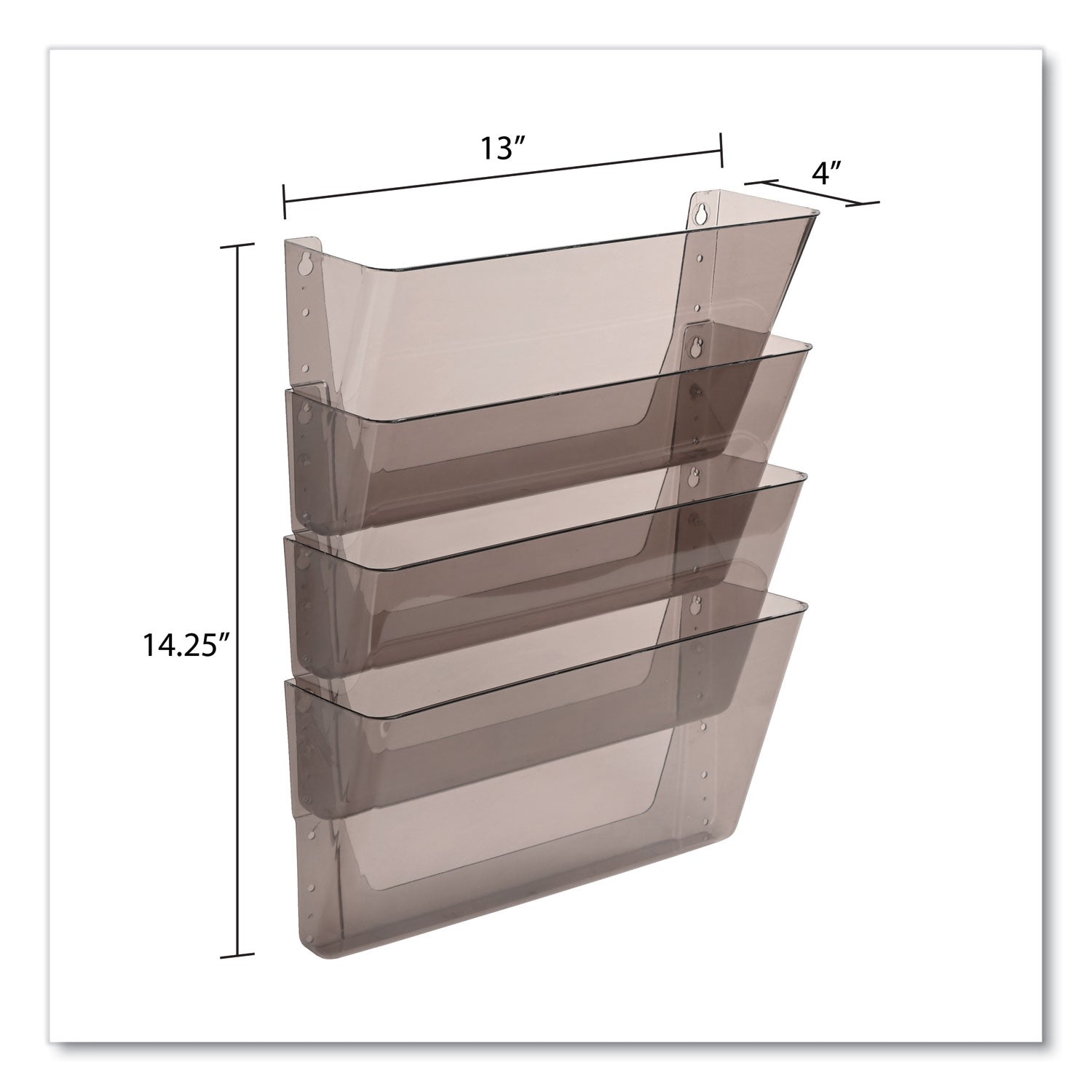 deflecto® DocuPocket Stackable Four-Pocket Wall File, 4 Sections, Letter Size, 13" x 4", Smoke