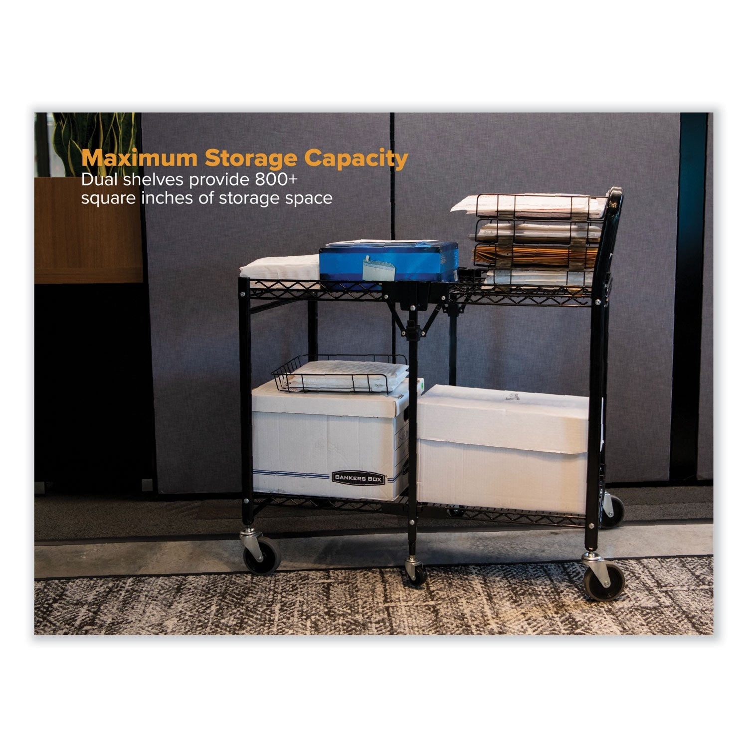Bostitch® Stowaway Folding Carts, Metal, 2 Shelves, 250 lb Capacity, 29.63" x 37.25" x 18", Black - Bloom Skins