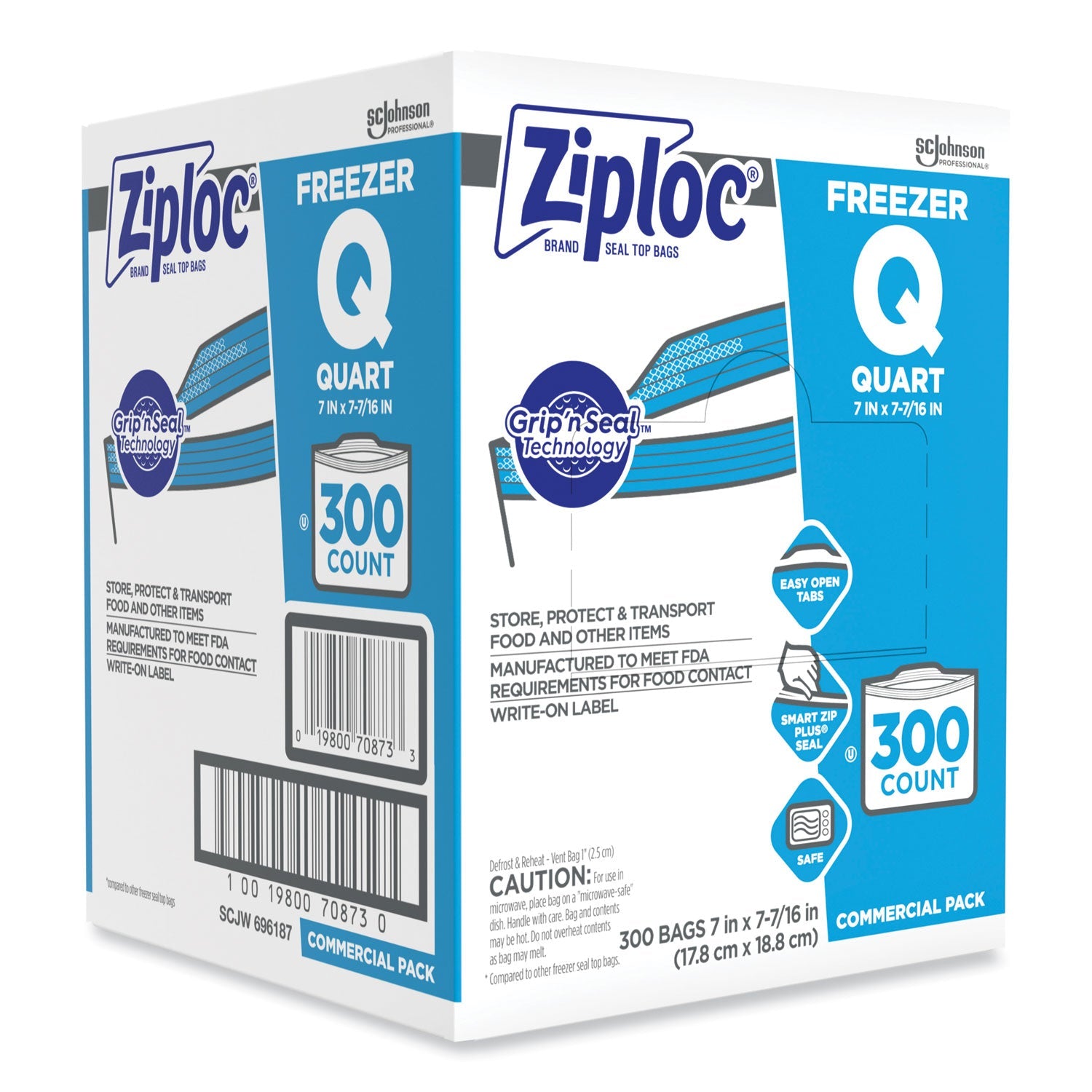 Ziploc® Zipper Freezer Bags, 32 oz, 7" x 7.75", Clear, 300/Carton