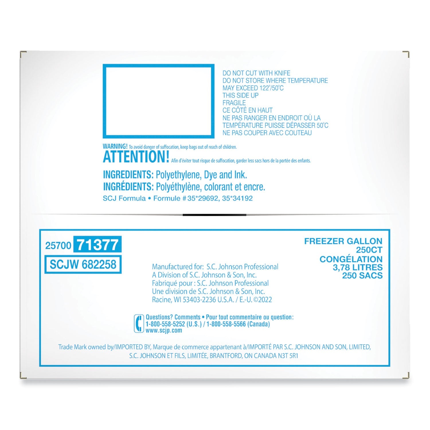 Ziploc® Zipper Freezer Bags, 1 gal, 10.56" x 10.75", Clear, 250/Carton