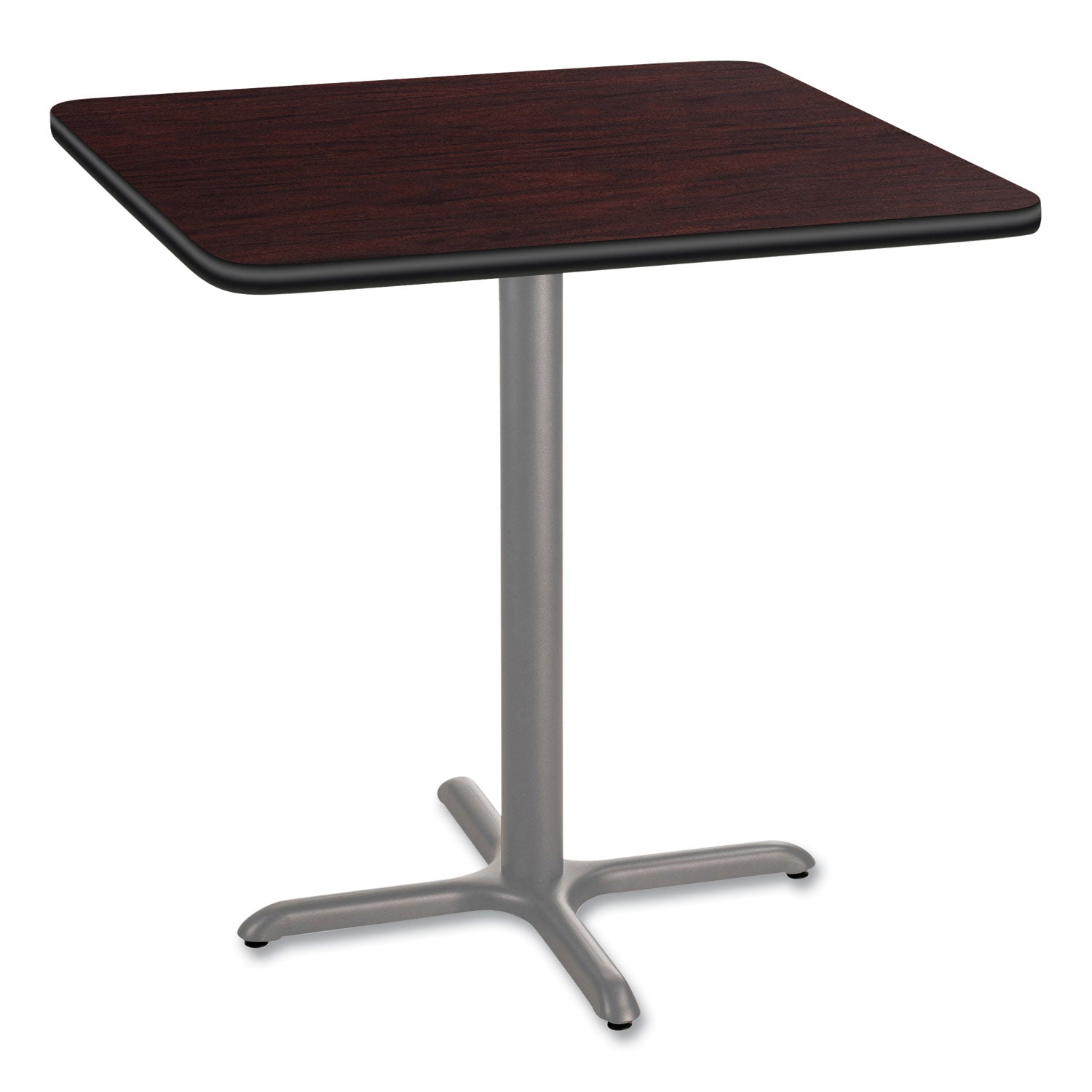 NPS® Cafe Table, 36w x 36d x 36h, Square Top/X-Base, Mahogany Top, Gray Base