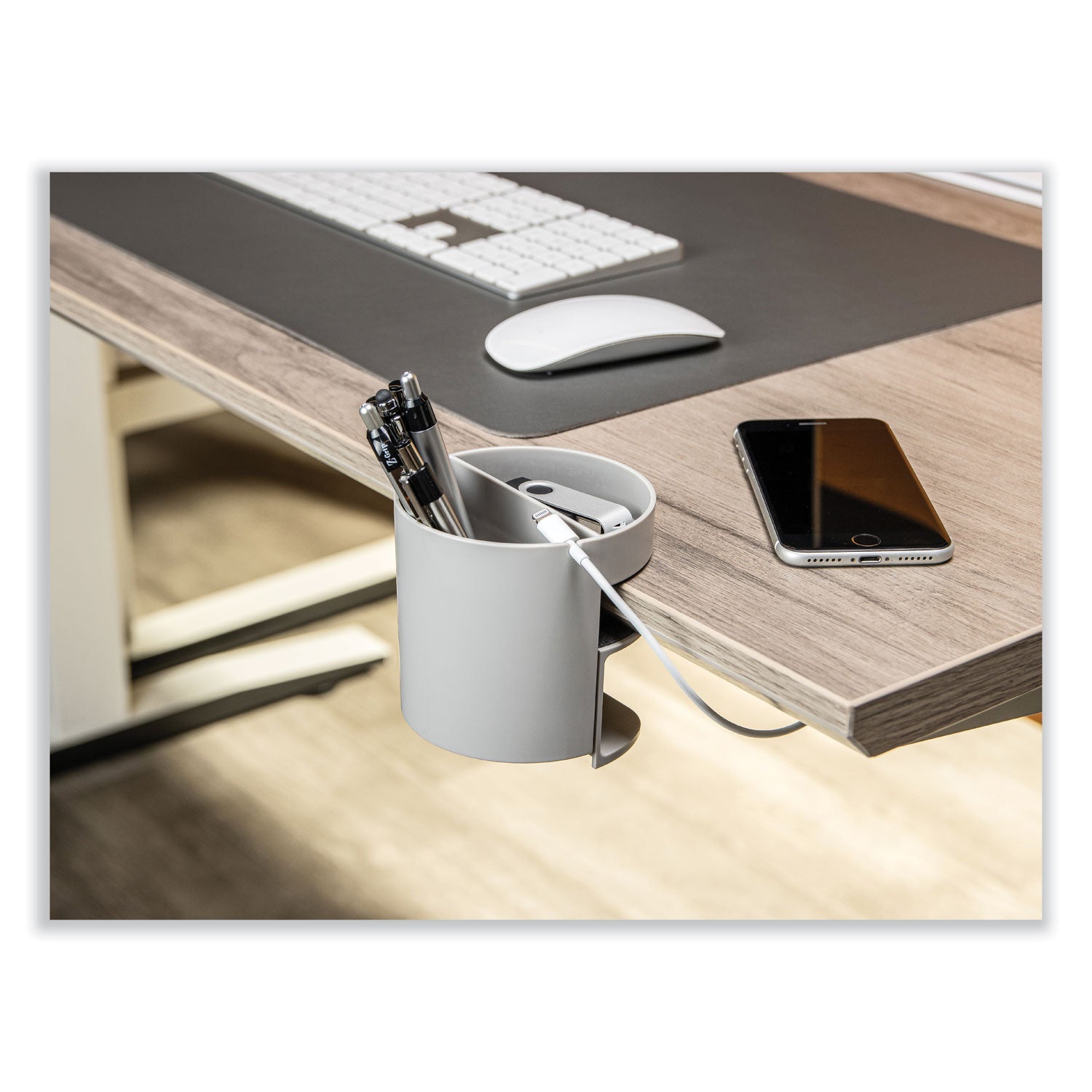 deflecto® Standing Desk Small Desk Organizer, Two Sections, 3.85 x 3.85 x 3.54, Gray