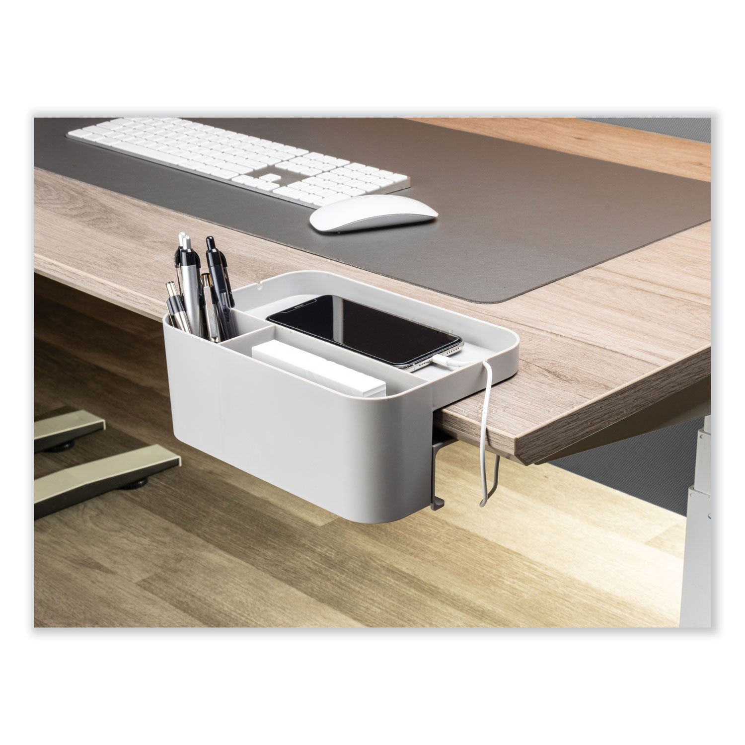 deflecto® Standing Desk Large Desk Organizer, Two Sections, 9 x 6.17 x 3.5, Gray