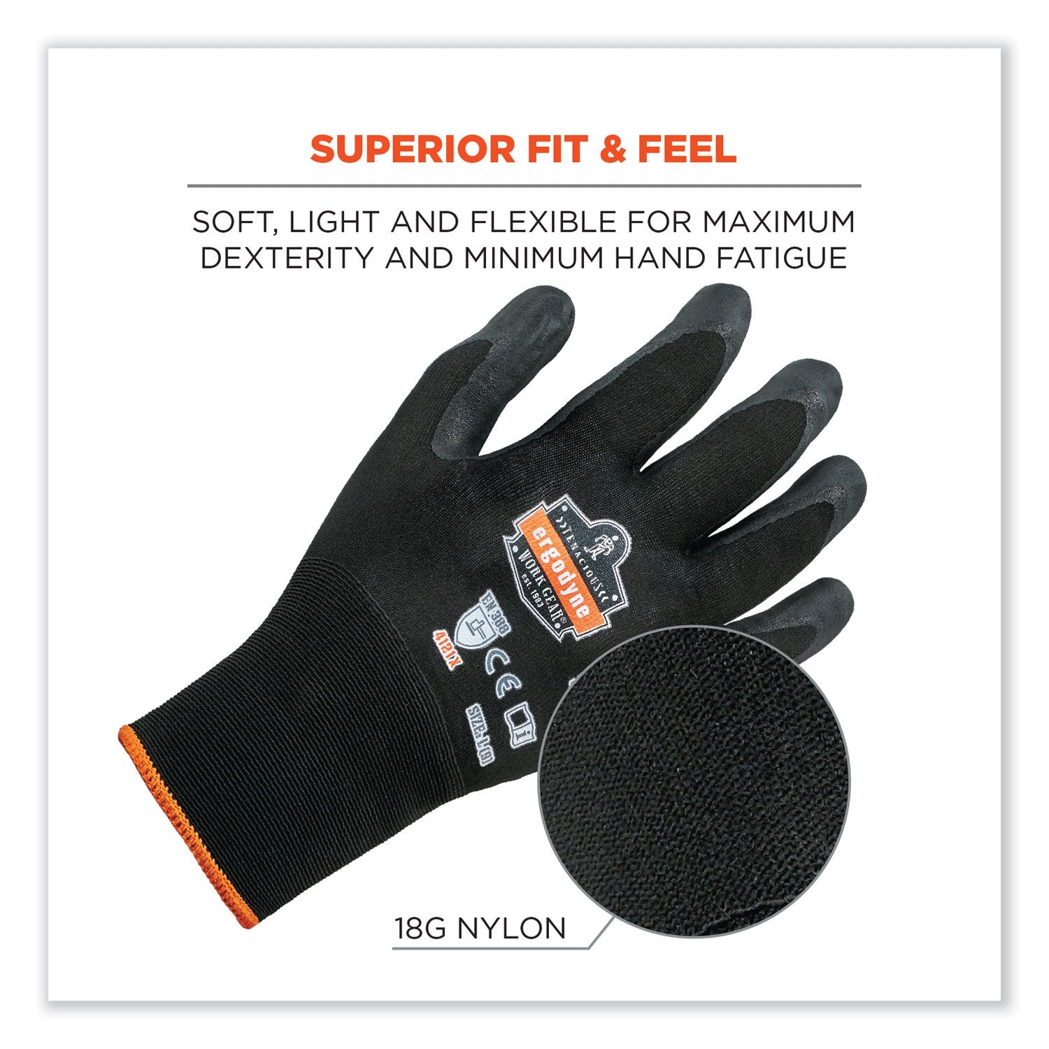 ergodyne® ProFlex 7001 Nitrile-Coated Gloves, Black, X-Large, Pair - Bloom Skins