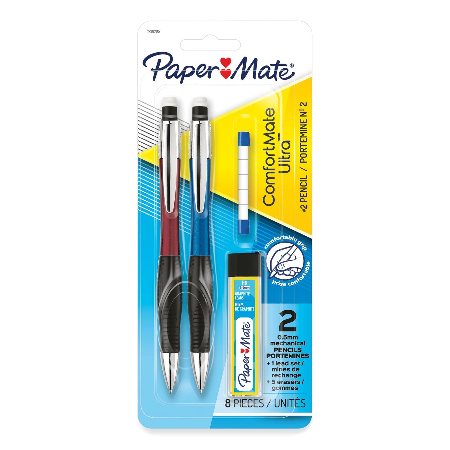 Paper Mate® ComfortMate Ultra Pencil Starter Set, 0.5 mm, HB (#2), Black Lead, Assorted Barrel Colors, 2/Pack