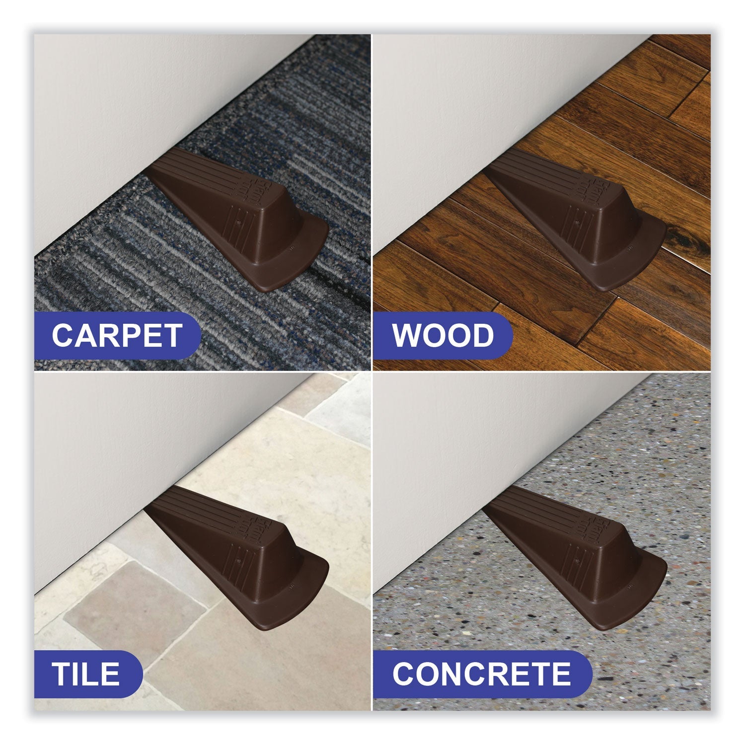 Master Caster® Giant Foot Doorstop, No-Slip Rubber Wedge, 3.5w X 6.75d X 2h, Brown