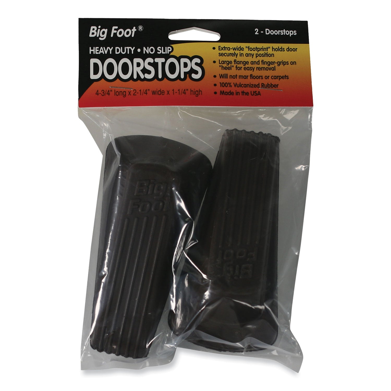 Master Caster® Big Foot Doorstop, No Slip Rubber Wedge, 2.25w X 4.75d X 1.25h, Brown, 2/pack