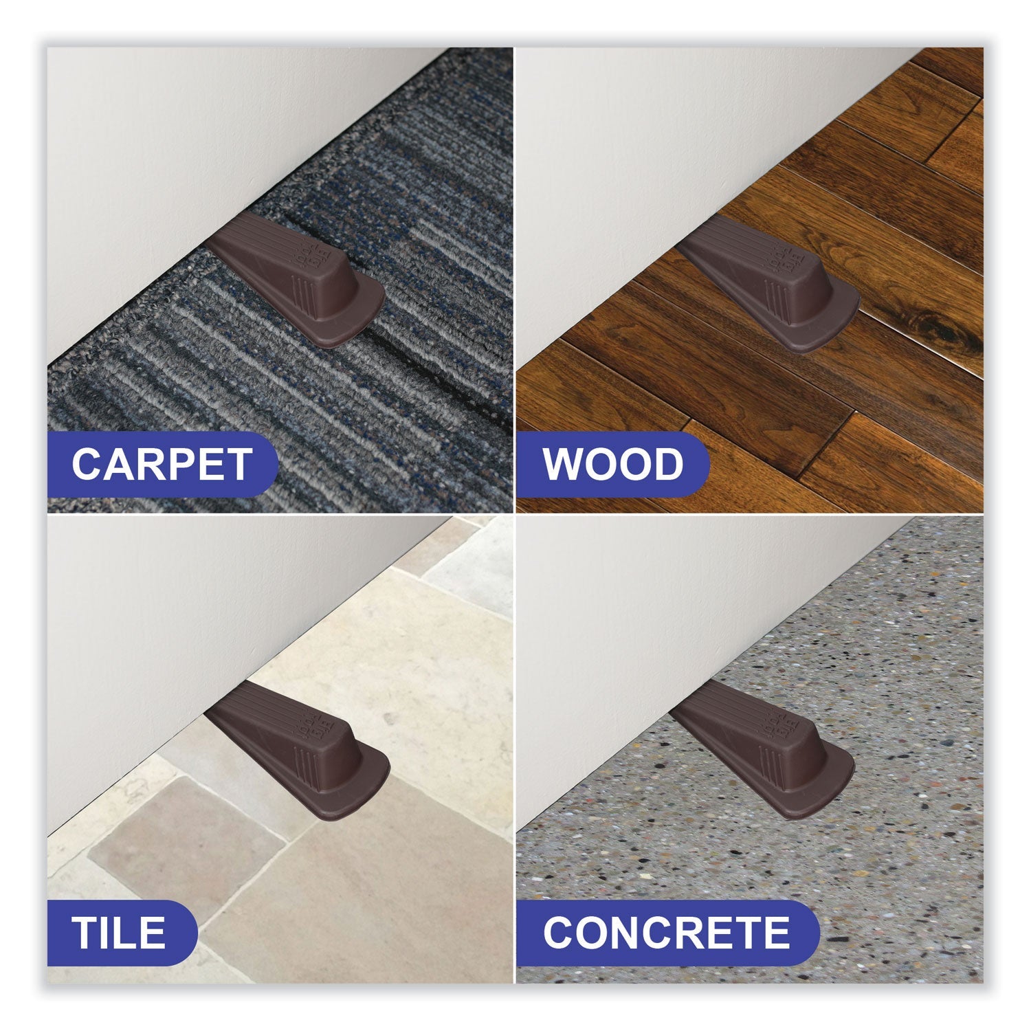 Master Caster® Big Foot Doorstop, No Slip Rubber Wedge, 2.25w X 4.75d X 1.25h, Brown, 2/pack