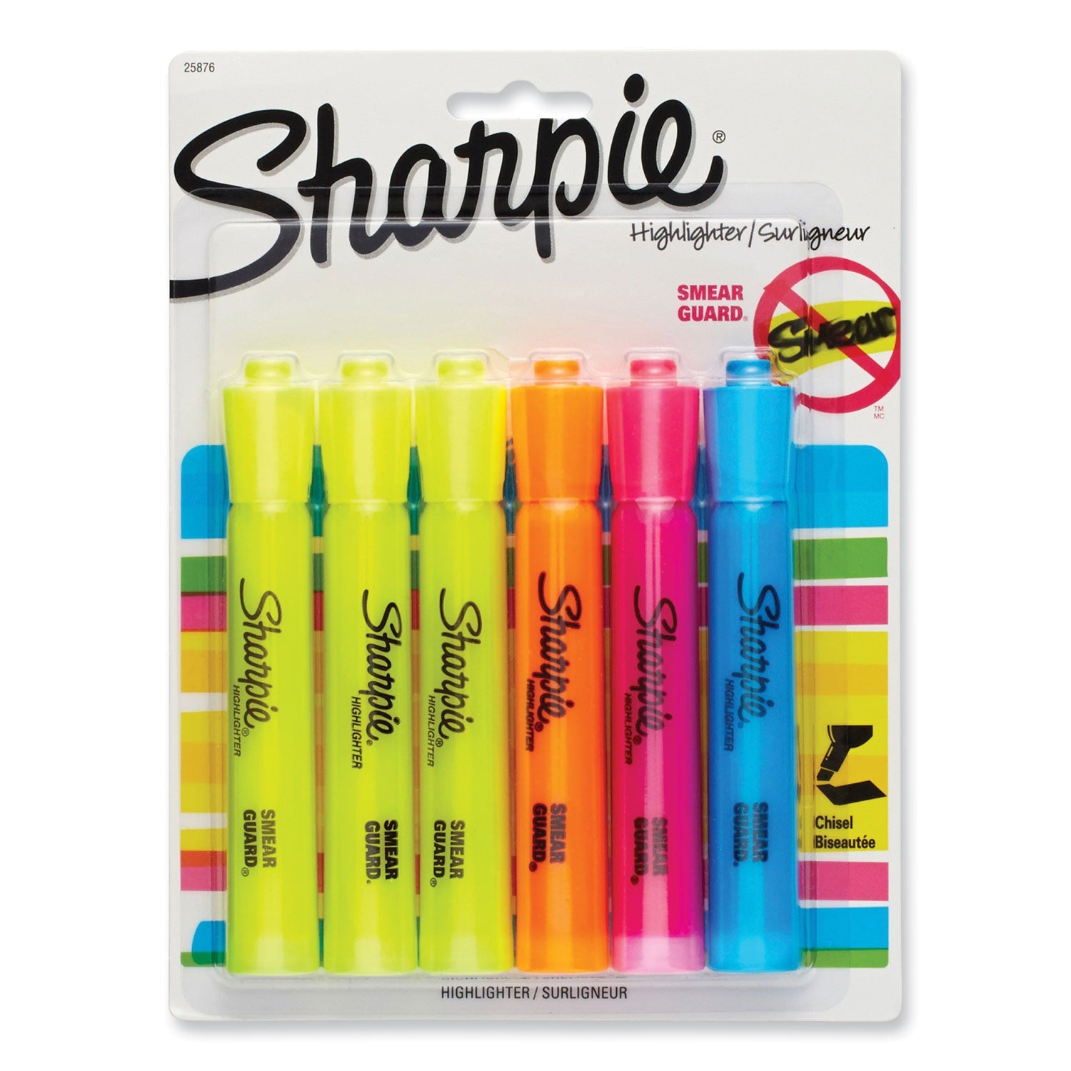 Sharpie® Tank Style Highlighters, Assorted Ink Colors, Chisel Tip, Assorted Barrel Colors, 6/set