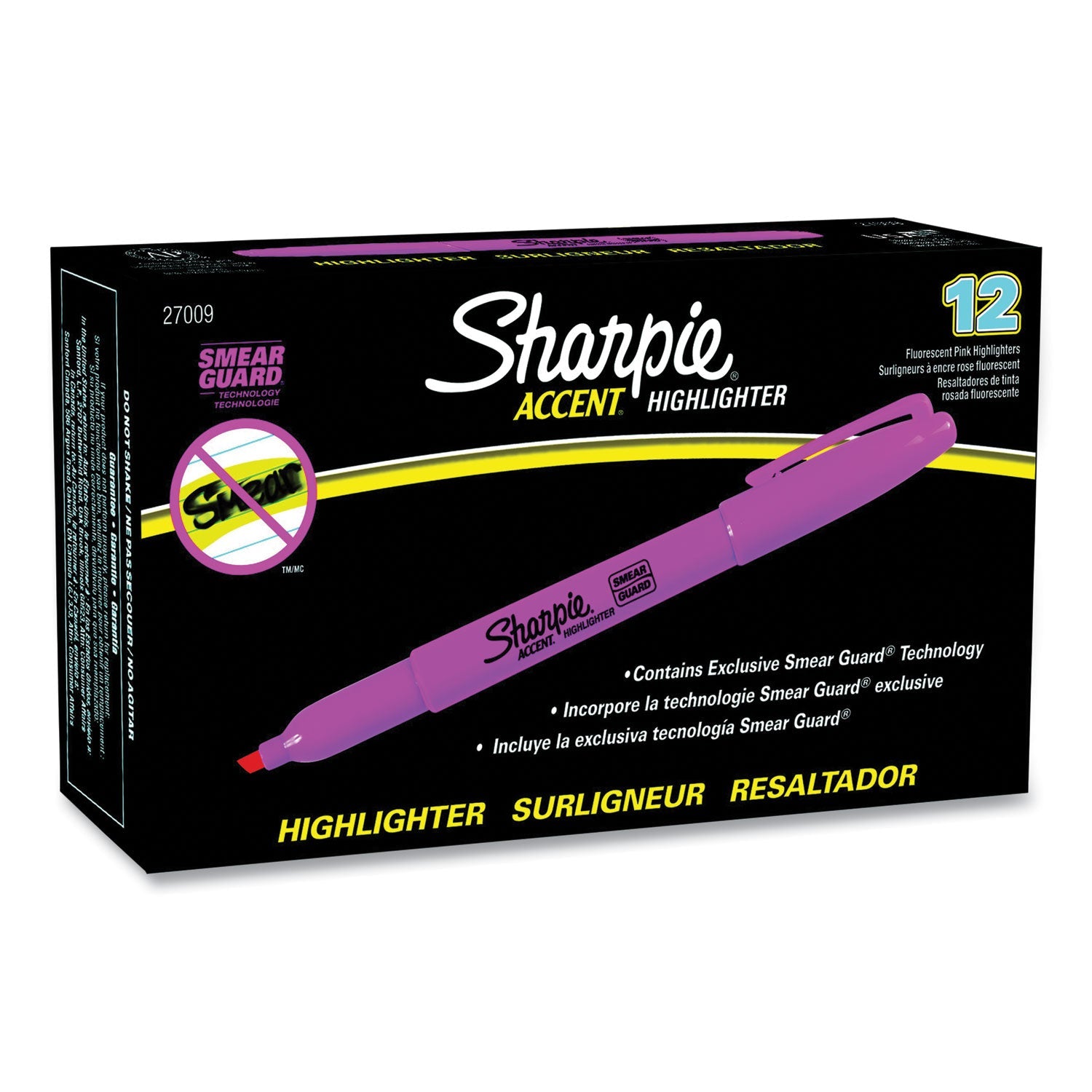 Sharpie® Pocket Style Highlighters, Fluorescent Pink Ink, Chisel Tip, Pink Barrel, Dozen