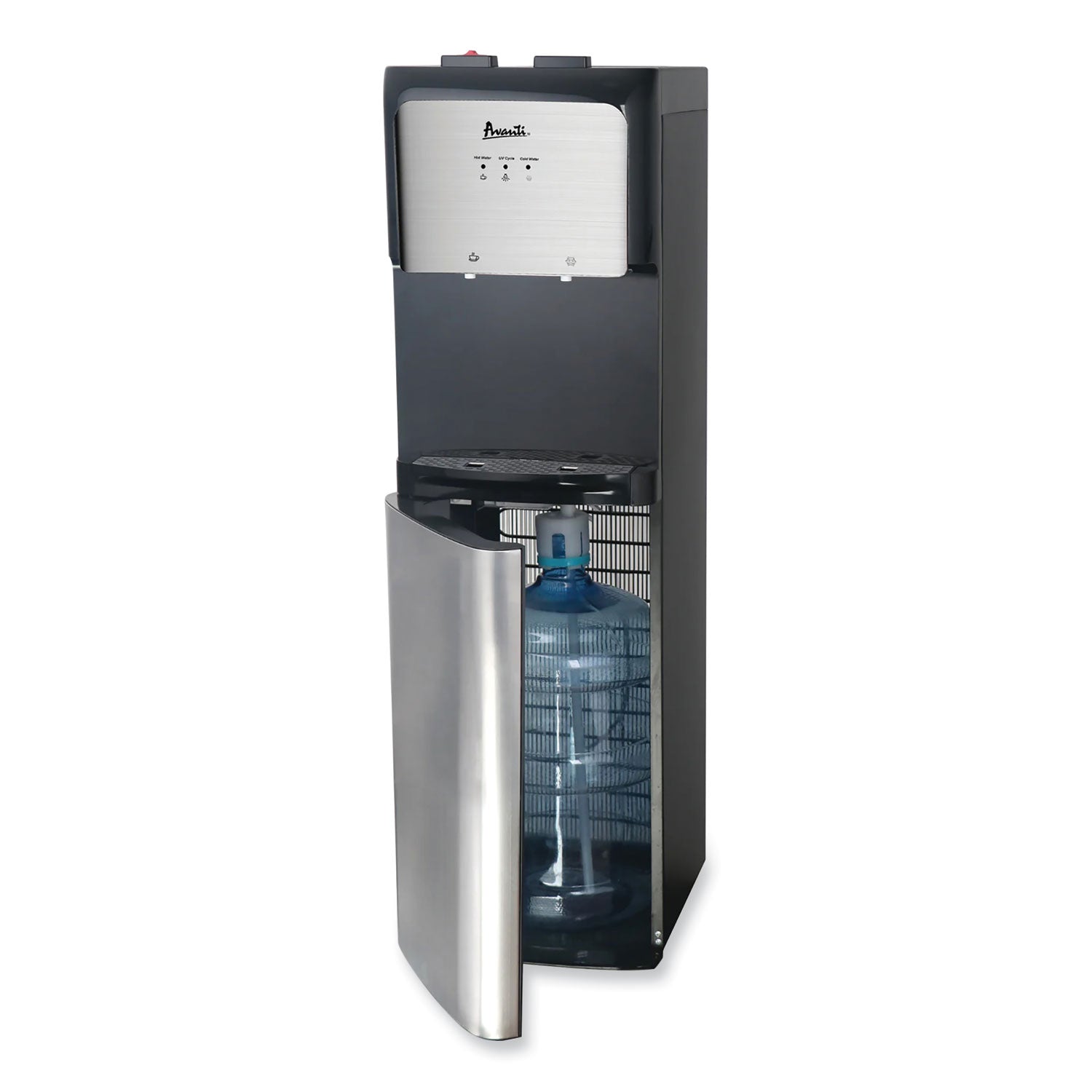 Avanti Bottom Loading Water Dispenser with UV Light, 3 to 5 gal, 41.25 h, Black/Stainless Steel - Bloom Skins