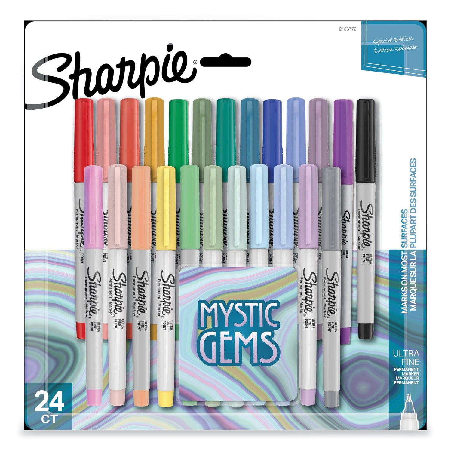 Sharpie® Mystic Gems Markers, Ultra-Fine Needle Tip, Assorted, 24/pack