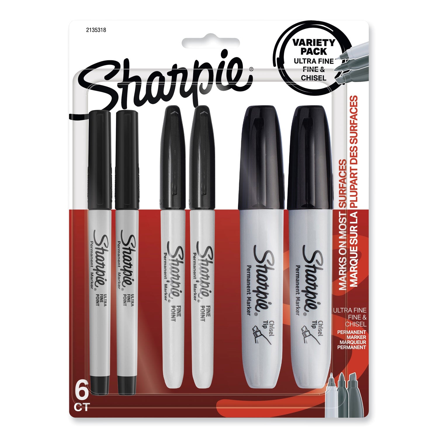 Mixed Point Permanent Markers | Black, 6/Pack
