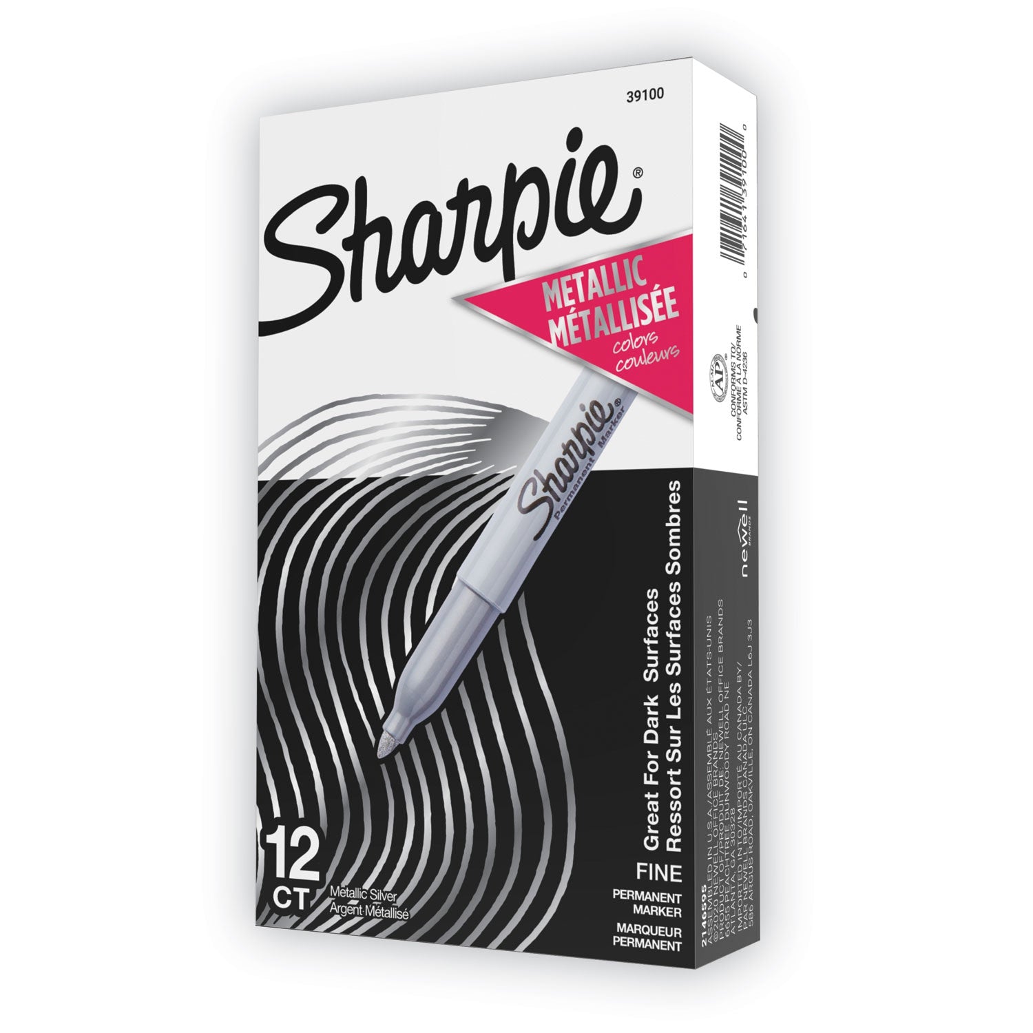 Sharpie® Metallic Fine Point Permanent Markers, Fine Bullet Tip, Metallic Silver, Dozen