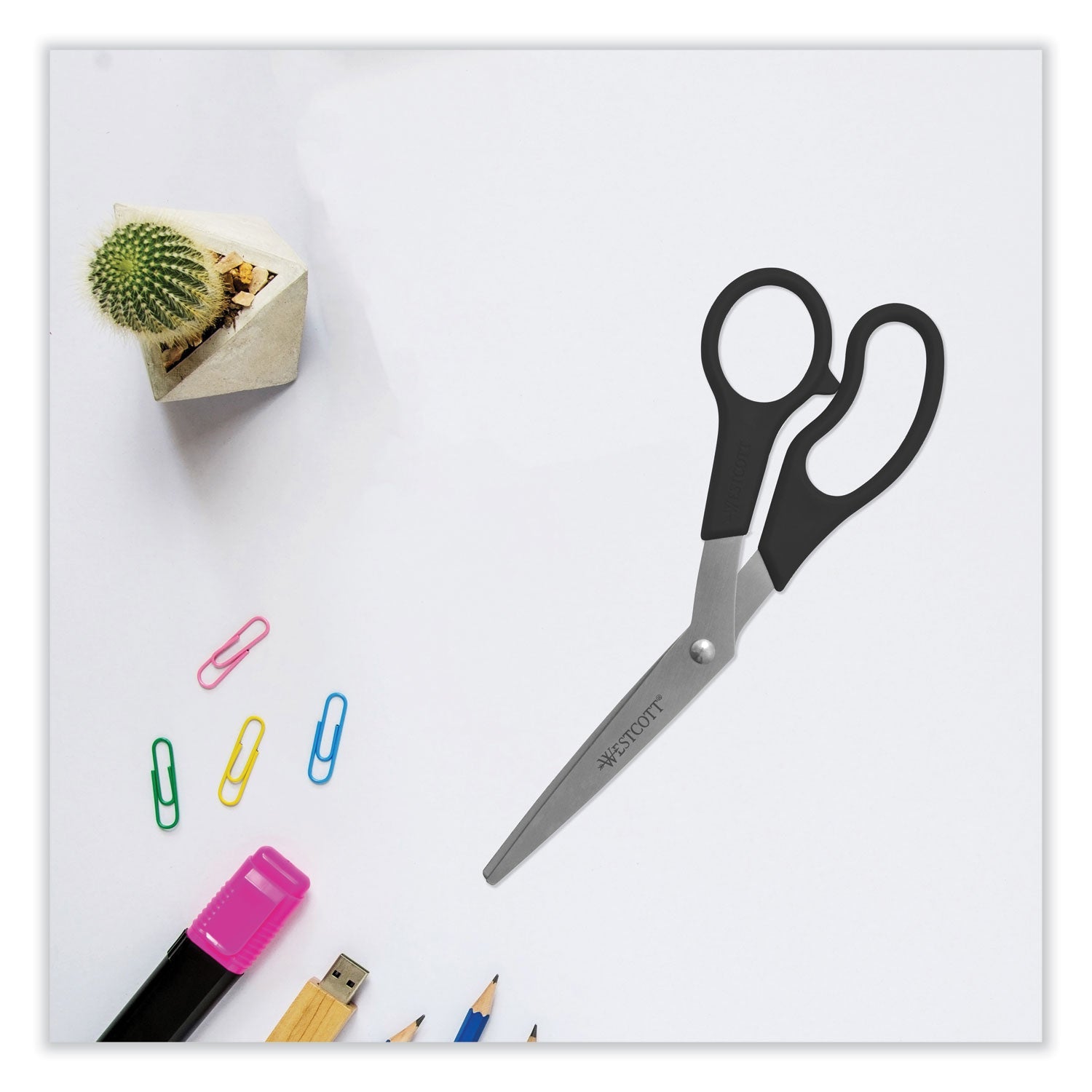 Westcott® Value Line Stainless Steel Shears Value Pack, 8" Long, 3.5" Cut Length, Crane-Style Black Handle, 3/Pack