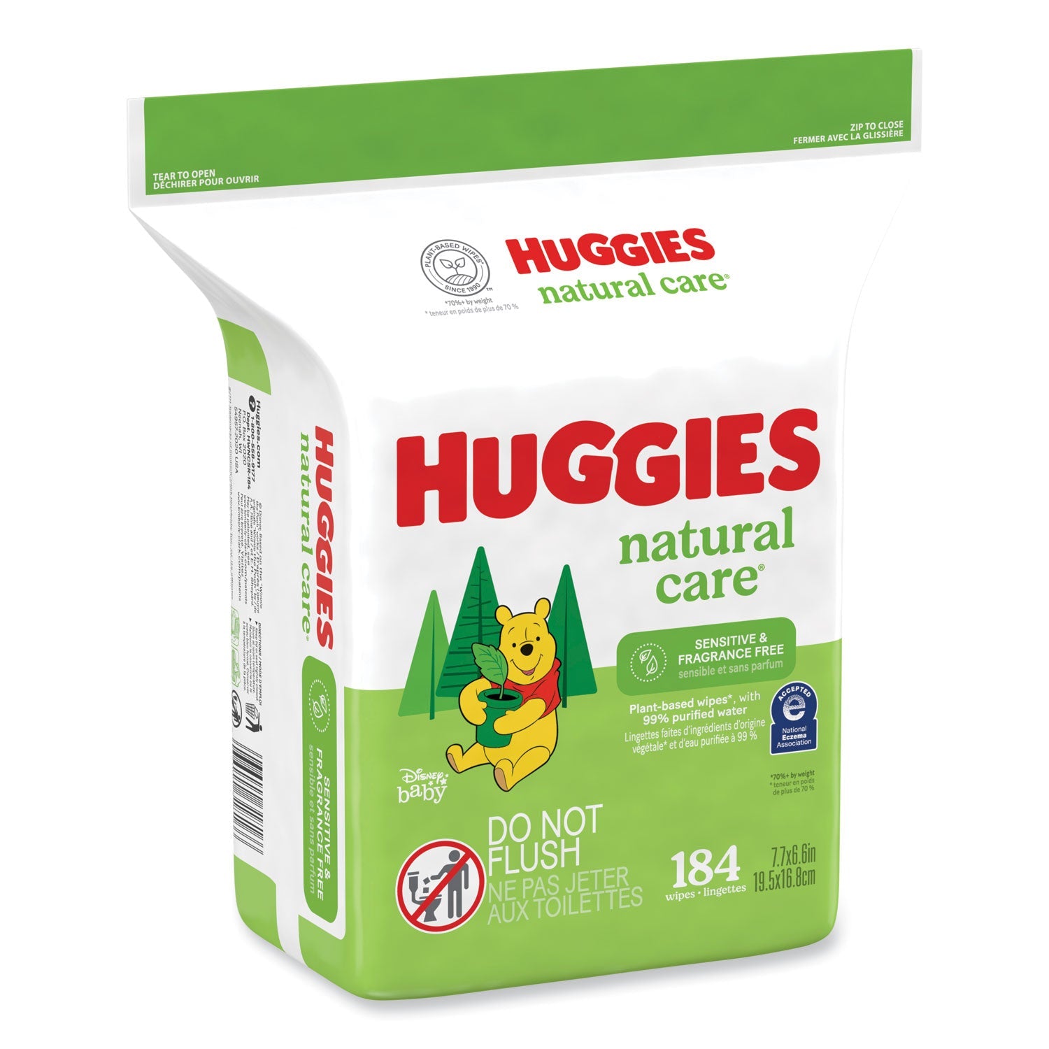 Huggies® Natural Care Sensitive Baby Wipes, 1-Ply, 3.88 x 6.6, Unscented, White, 184/Pack, 3 Packs/Carton