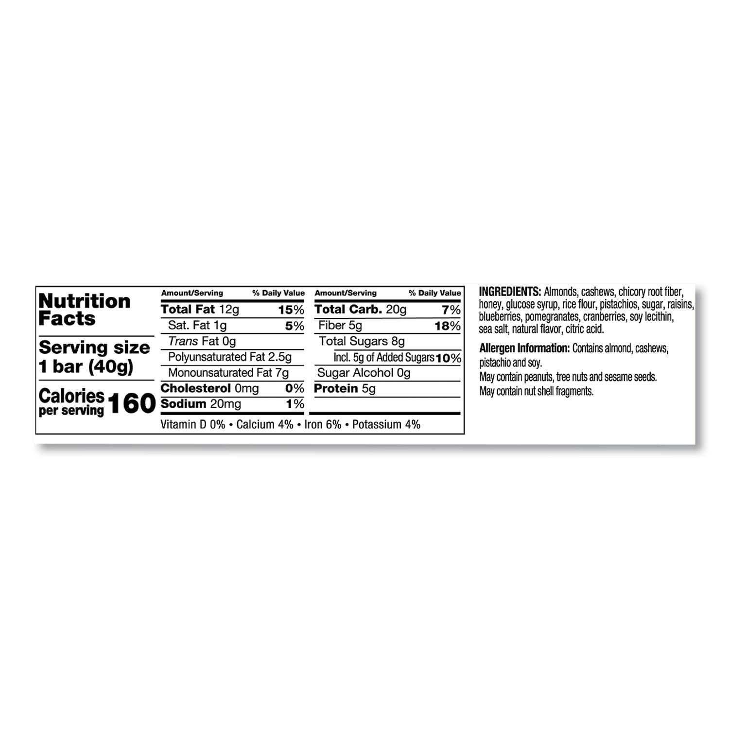 KIND Plus Nutrition Boost Bar, Pom. Blueberry Pistachio/antioxidants, 1.4 Oz, 12/box
