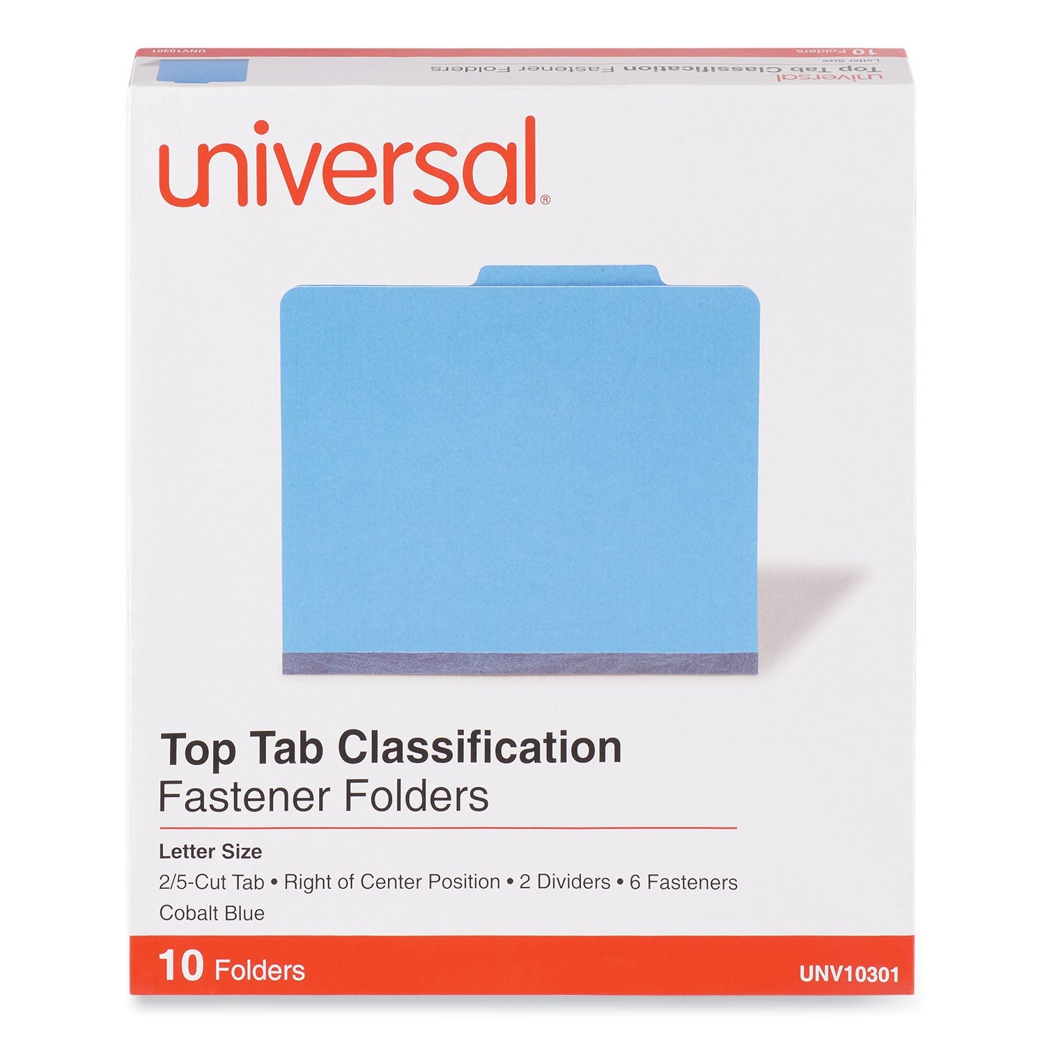 Universal® Bright Colored Pressboard Classification Folders, 2" Expansion, 2 Dividers, 6 Fasteners, Letter Size, Cobalt Blue, 10/Box