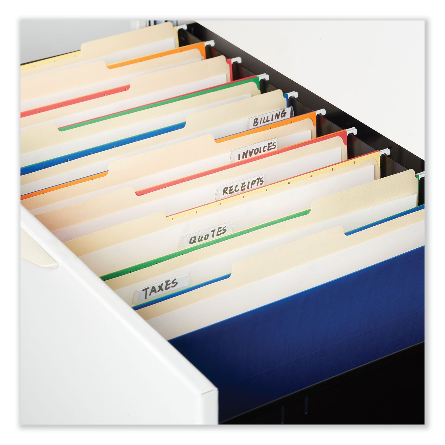 Universal® Double-Ply Top Tab Manila File Folders, 1/5-Cut Tabs: Assorted, Letter Size, 0.75" Expansion, Manila, 100/Box - Bloom Skins