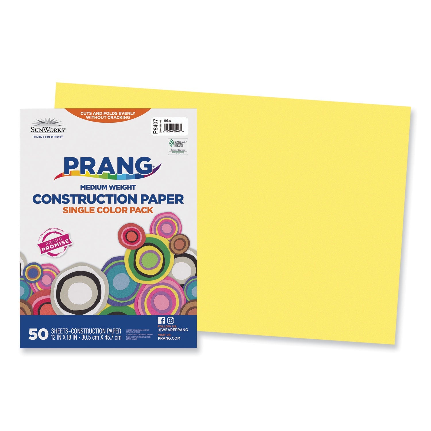 Prang® SunWorks Construction Paper, 50 lb Text Weight, 12 x 18, Yellow, 50/Pack