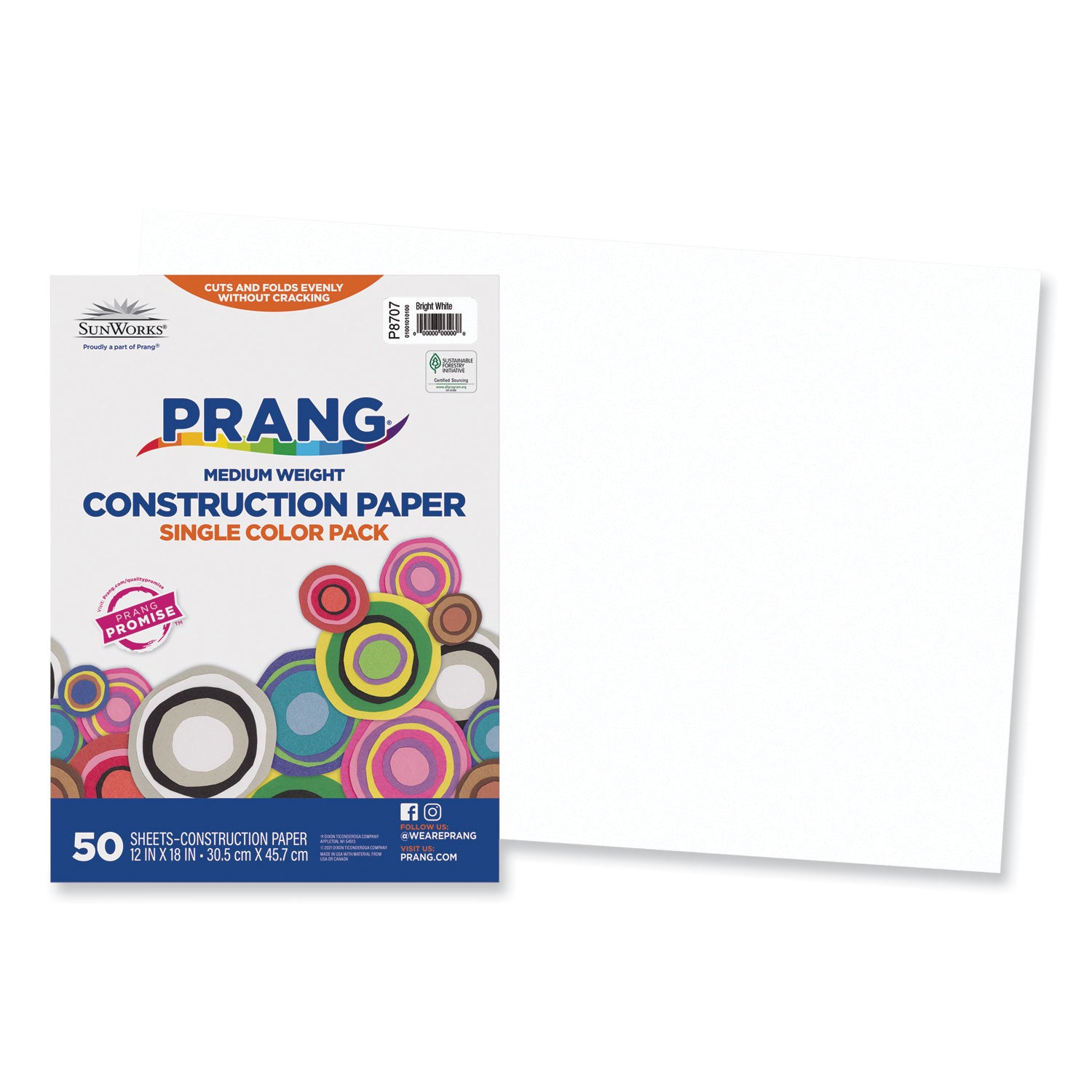 Prang® SunWorks Construction Paper, 50 lb Text Weight, 12 x 18, Bright White, 50/Pack