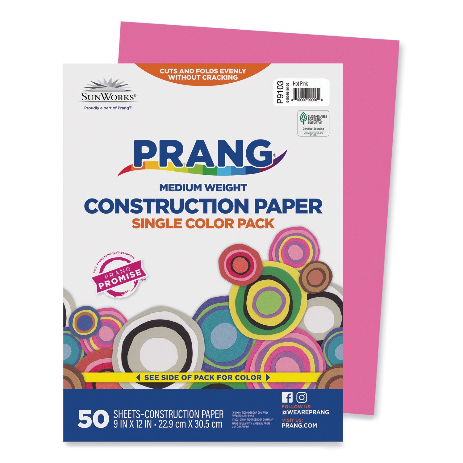 Prang® SunWorks Construction Paper, 50 lb Text Weight, 9 x 12, Hot Pink, 50/Pack