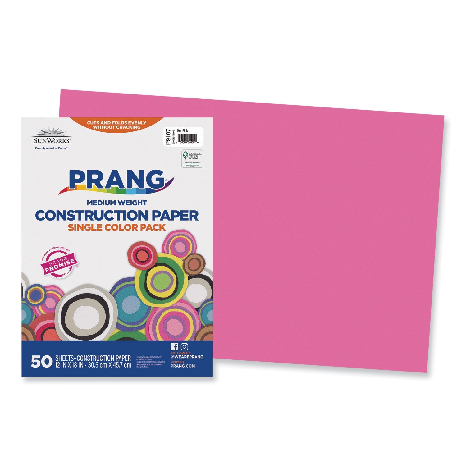Prang® SunWorks Construction Paper, 50 lb Text Weight, 12 x 18, Hot Pink, 50/Pack