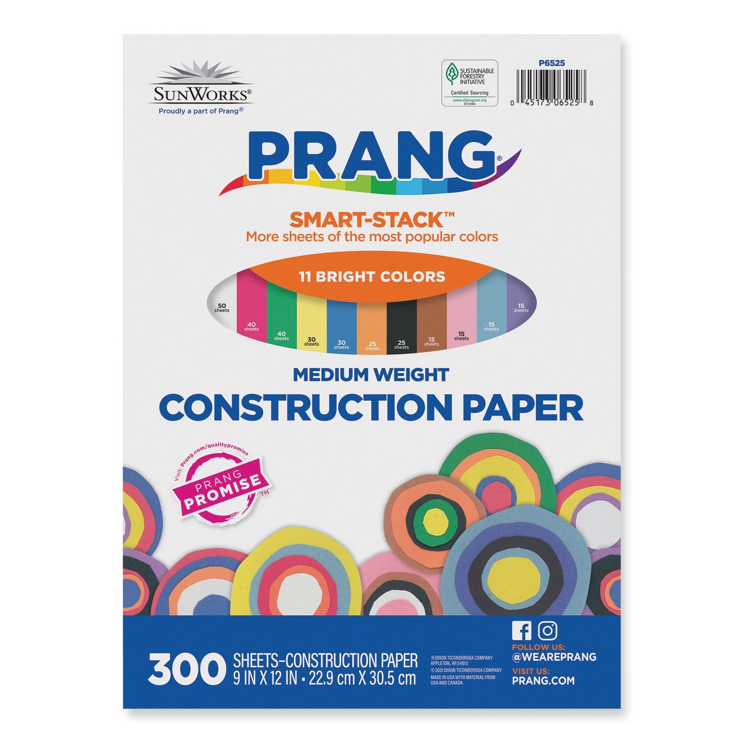 Prang® SunWorks Construction Paper Smart-Stack, 50 lb Text Weight, 9 x 12, Assorted, 300/Pack
