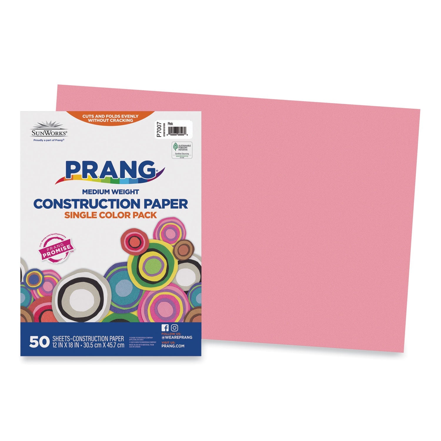 Prang® SunWorks Construction Paper, 50 lb Text Weight, 12 x 18, Pink, 50/Pack