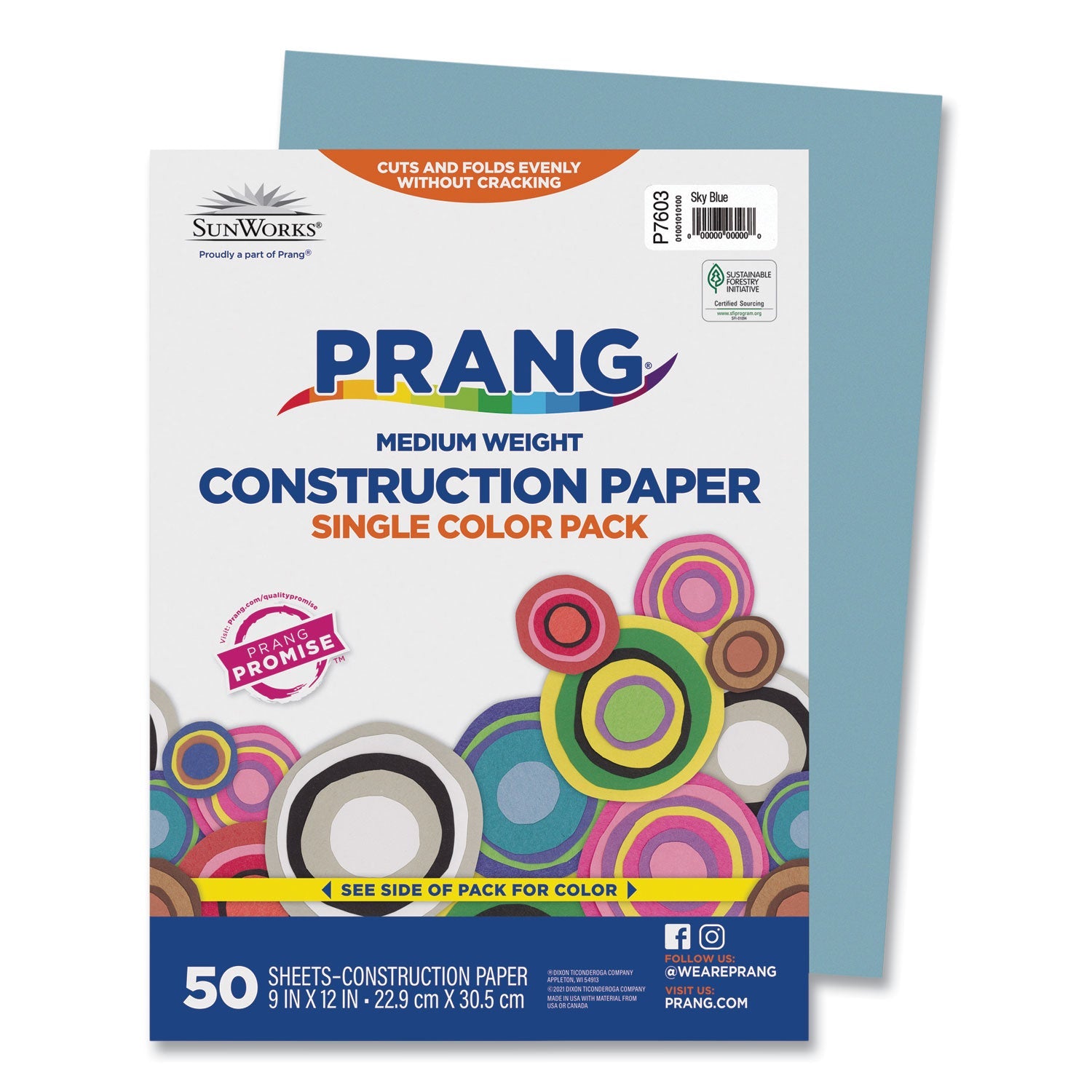 Prang® SunWorks Construction Paper, 50 lb Text Weight, 9 x 12, Sky Blue, 50/Pack