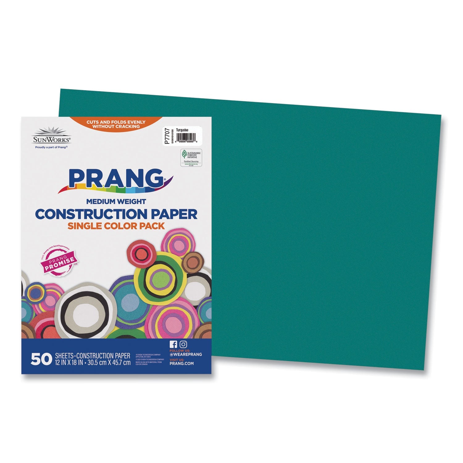 Prang® SunWorks Construction Paper, 50 lb Text Weight, 12 x 18, Turquoise, 50/Pack
