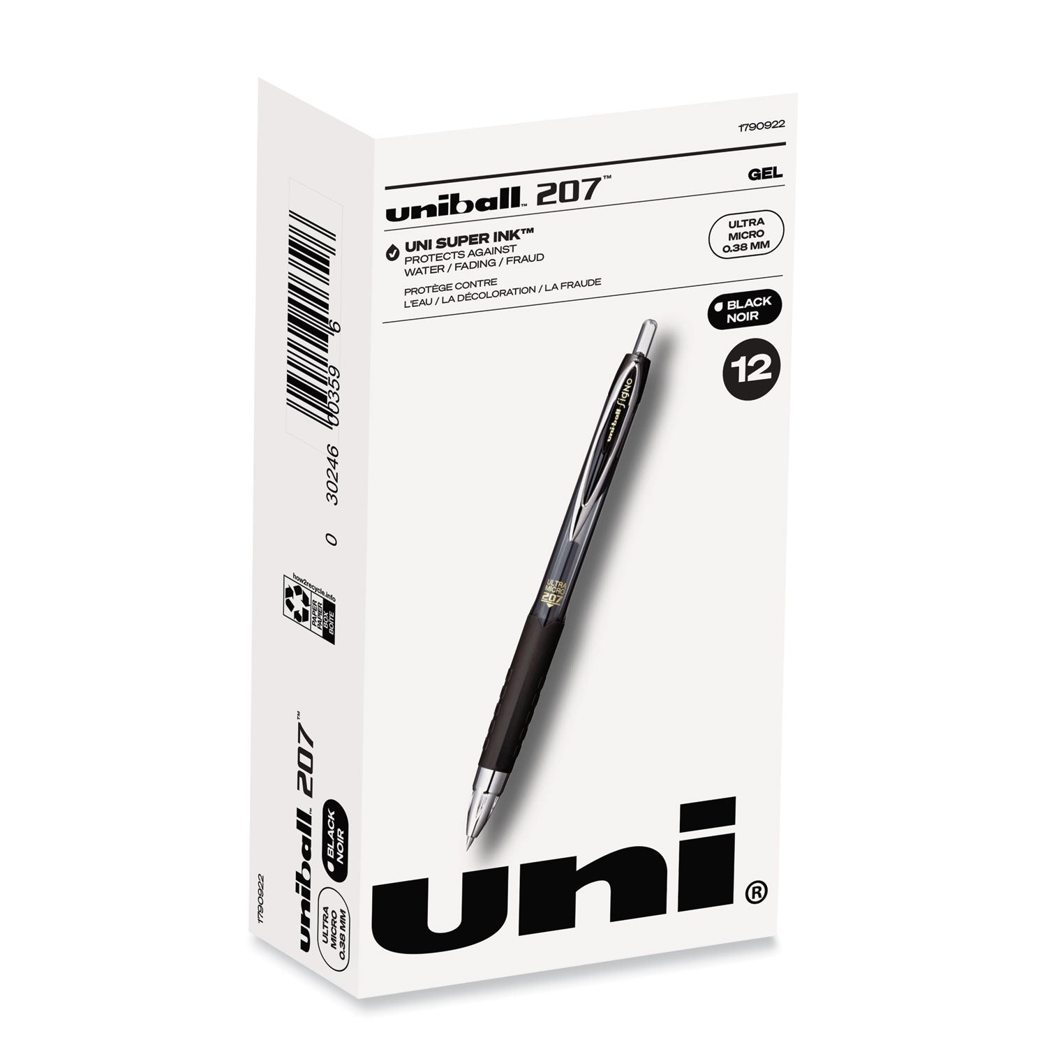 uniball® 207 Ultra Micro Gel Pen, Retractable, Ultra-Micro 0.38 mm, Black Ink, Clear/Black Barrel - Bloom Skins