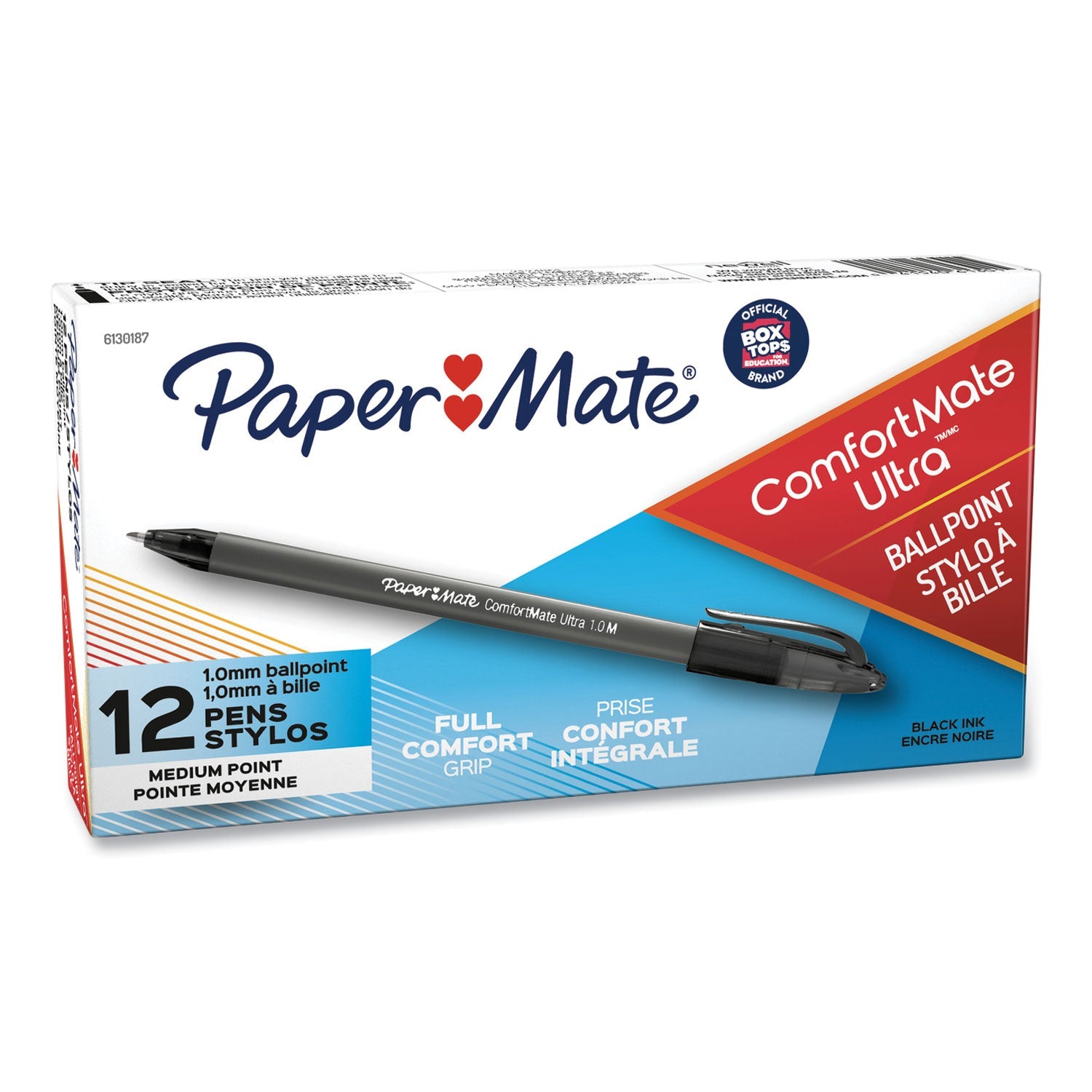 Paper Mate® Comfortmate Ultra Ballpoint Pen, Stick, Medium 1 Mm, Black Ink, Black Barrel, Dozen