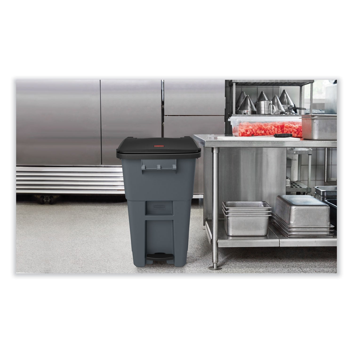 Rubbermaid® Commercial Brute Step-On Rollouts, 50 gal, Metal/Plastic, Gray